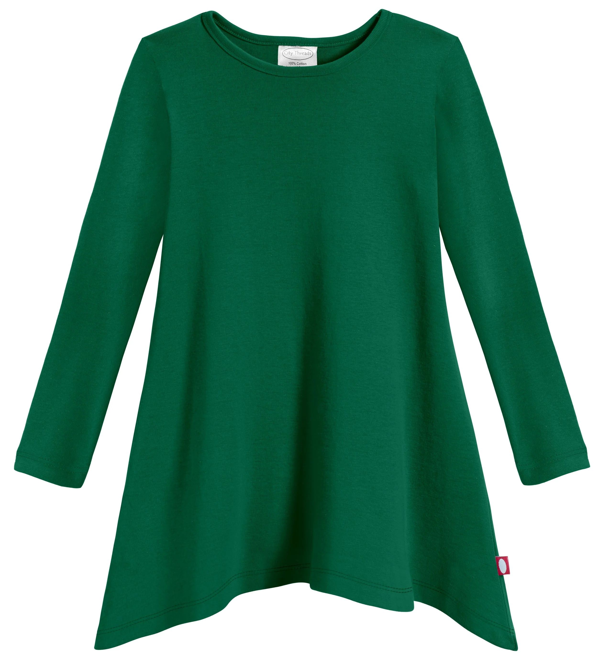 Girls Soft Cotton Jersey Long Sleeve Shark Bite Tunic | Forest Green - Drispect