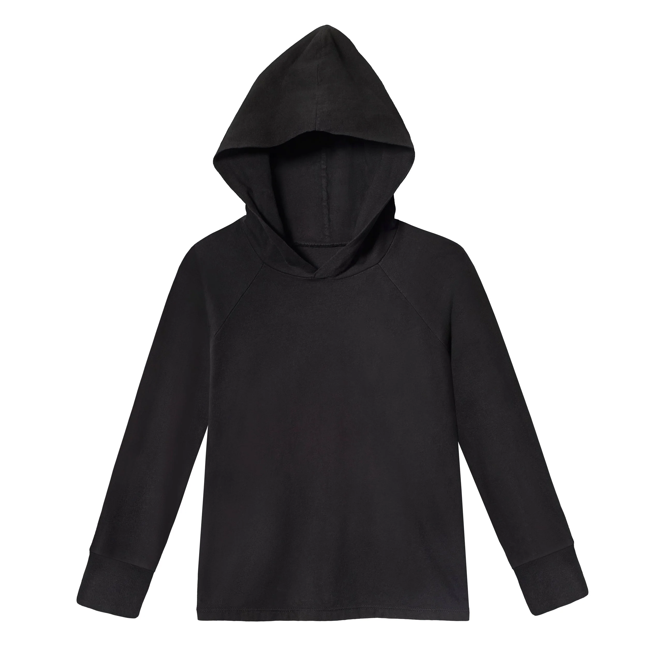 Boys Soft 100% Cotton Medium-Weight Long Sleeve Hooded Tee With Cuffs | Black - Drispect