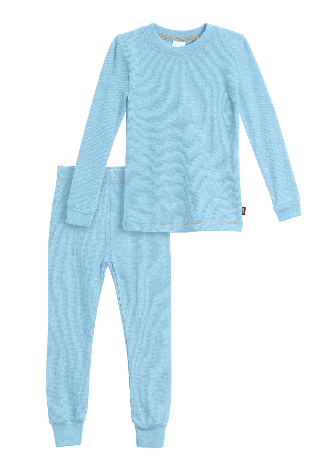 Boys Soft & Cozy Thermal 2-Piece Long Johns | Bright Light Blue w- Orange Stitch - Drispect