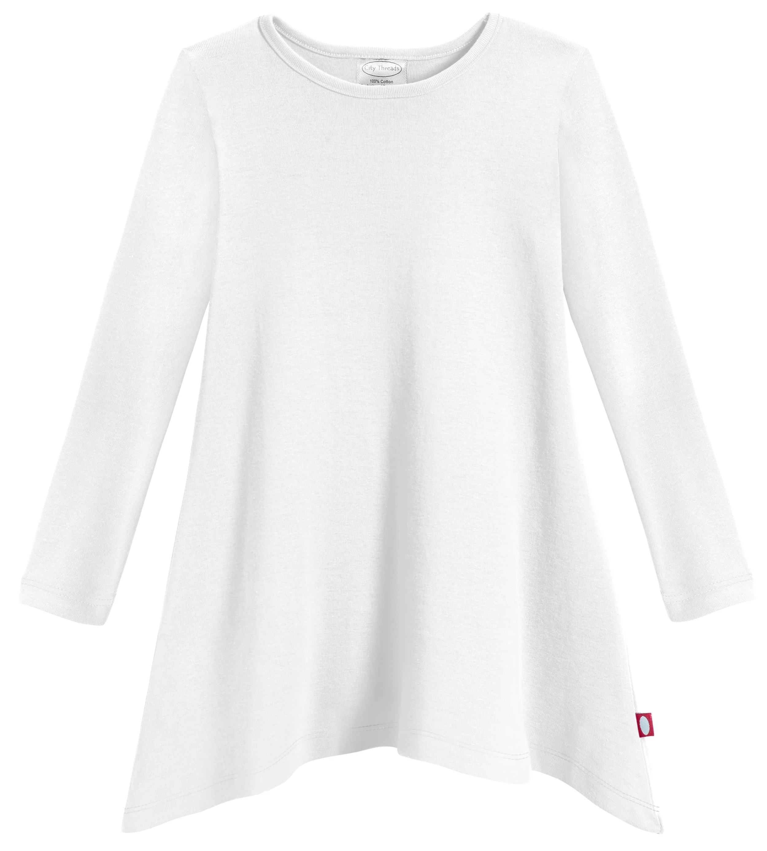 Girls Soft Cotton Jersey Long Sleeve Shark Bite Tunic | White - Drispect