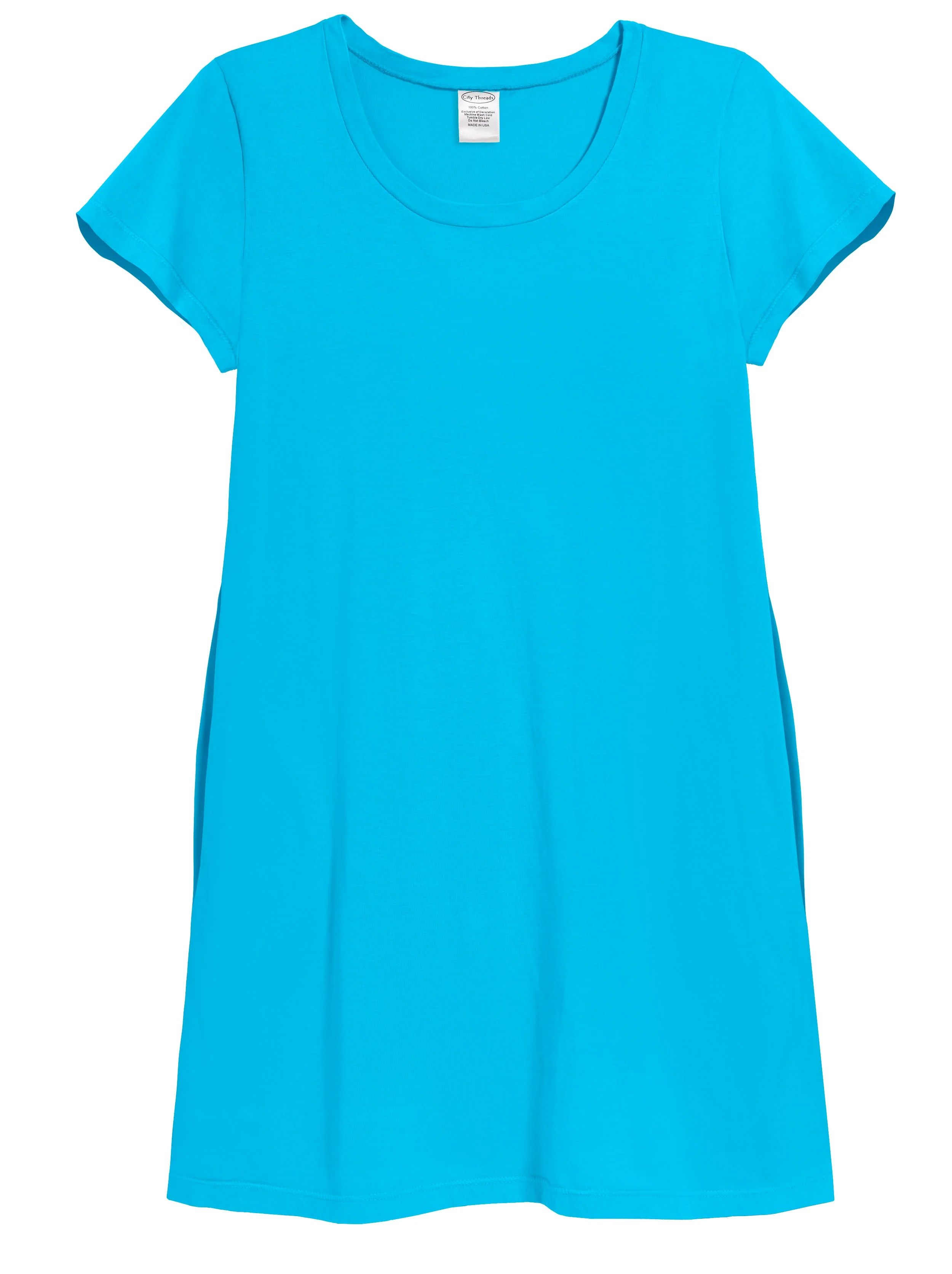 Women's Soft Supima Cotton Easy Cover-Up T-Shirt Pocket Dress | Turquoise - Drispect