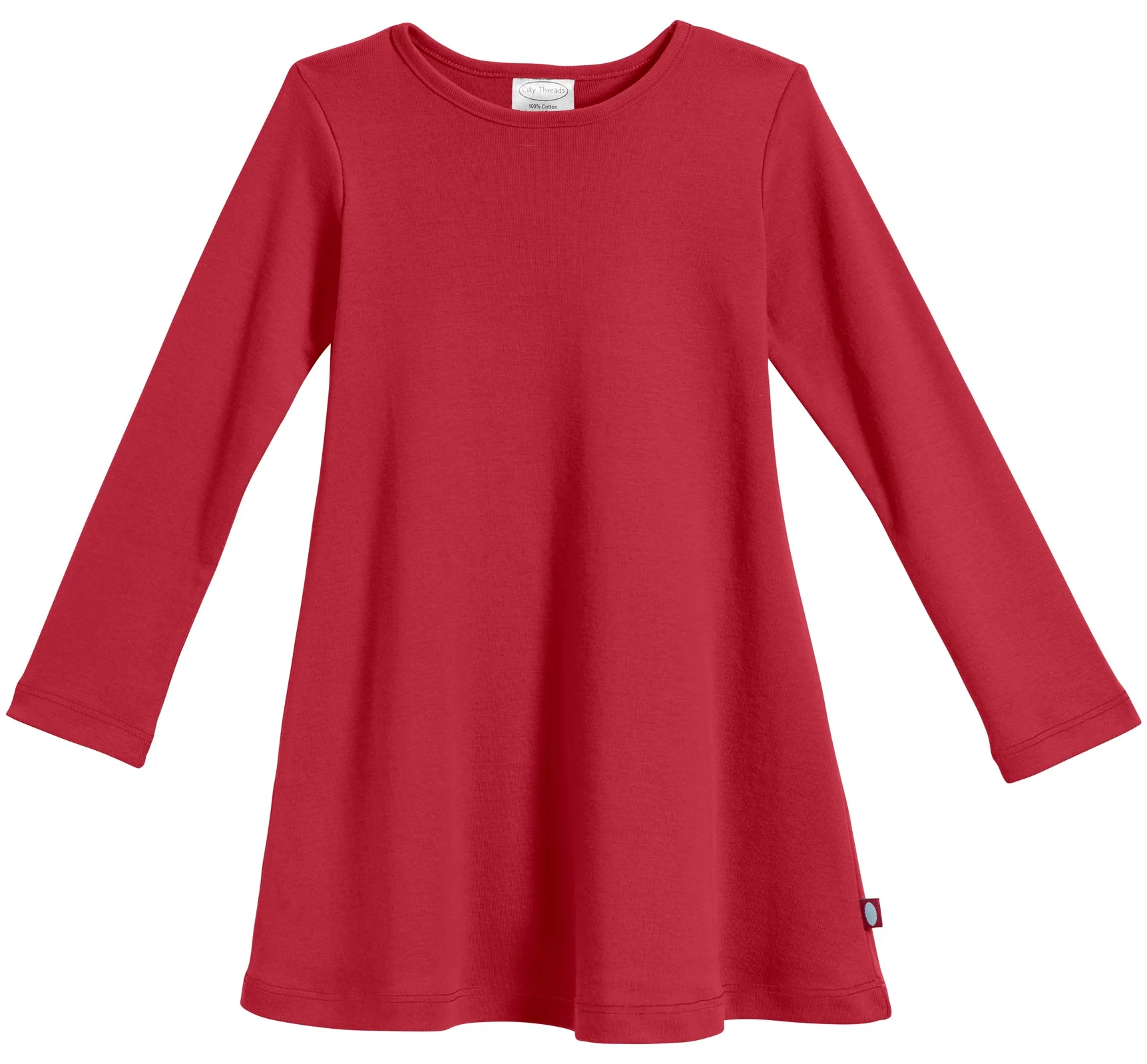 Girls Soft Cotton Long Sleeve Baby Rib Dress | Red - Drispect