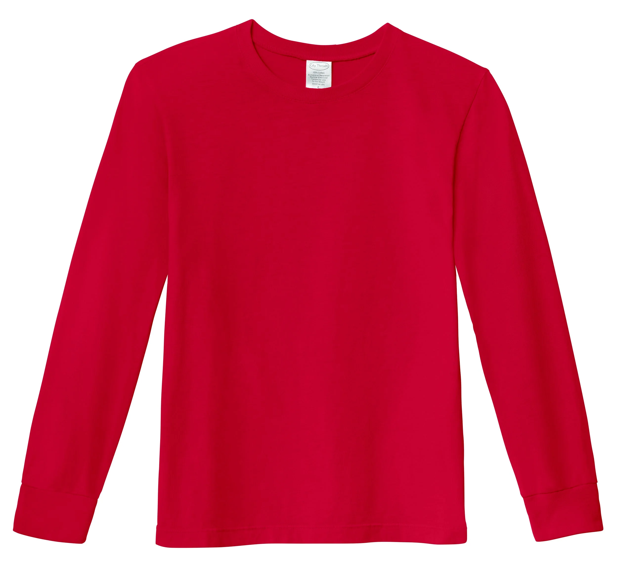 Boys Soft 100% Cotton Medium-Weight Long Sleeve Tee With Cuffs| Red - Drispect