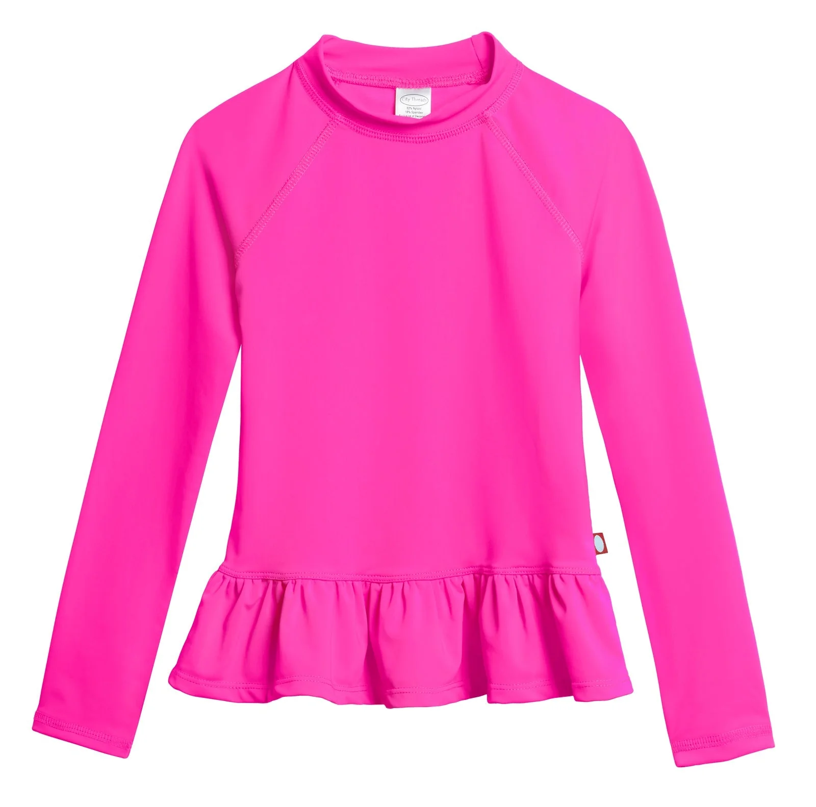 Girls UPF 50+ Peplum Long Sleeve Rashguard | Hot Pink - Drispect