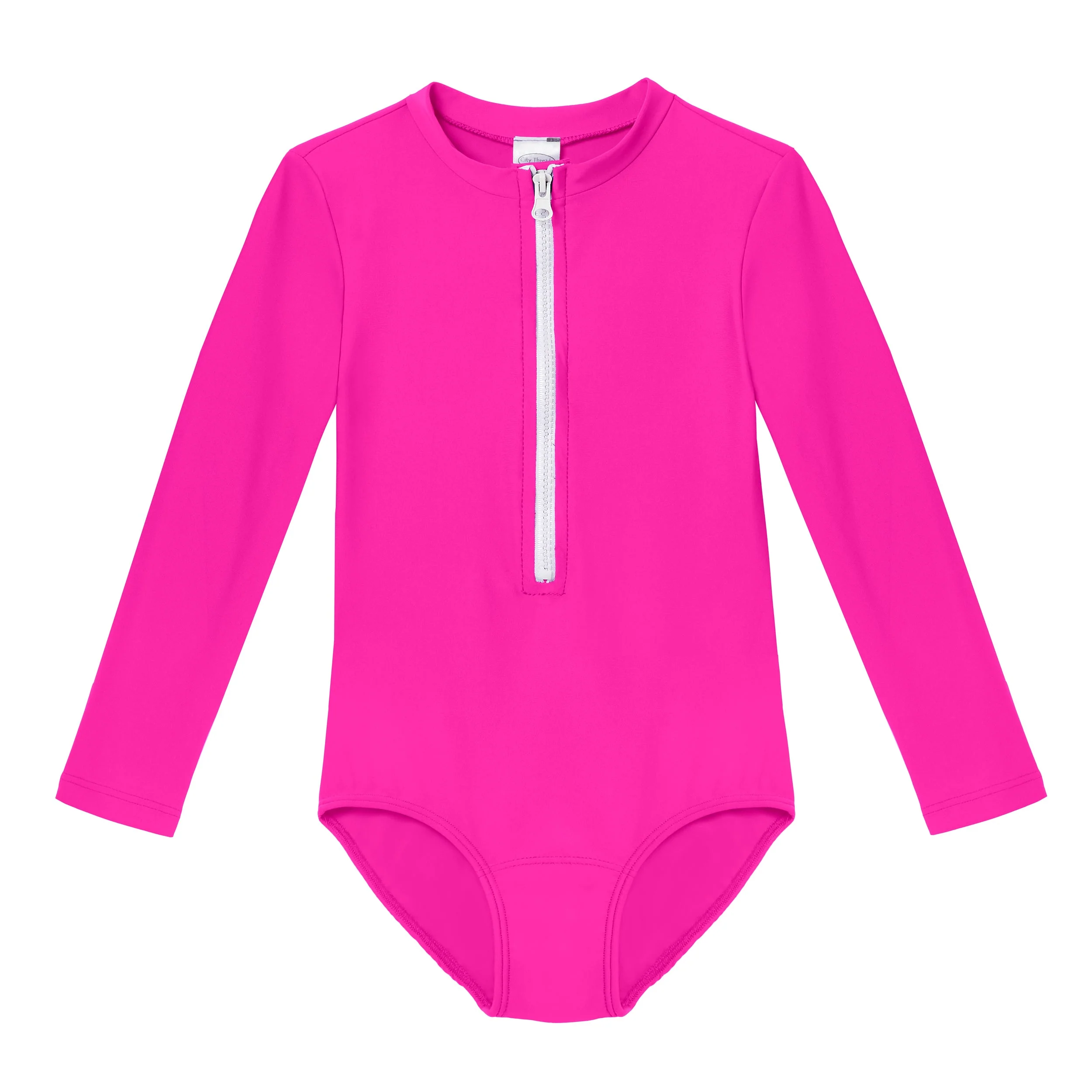 Girls UPF 50+ One-Piece Long Sleeve Swimsuit | Hot Pink - Drispect