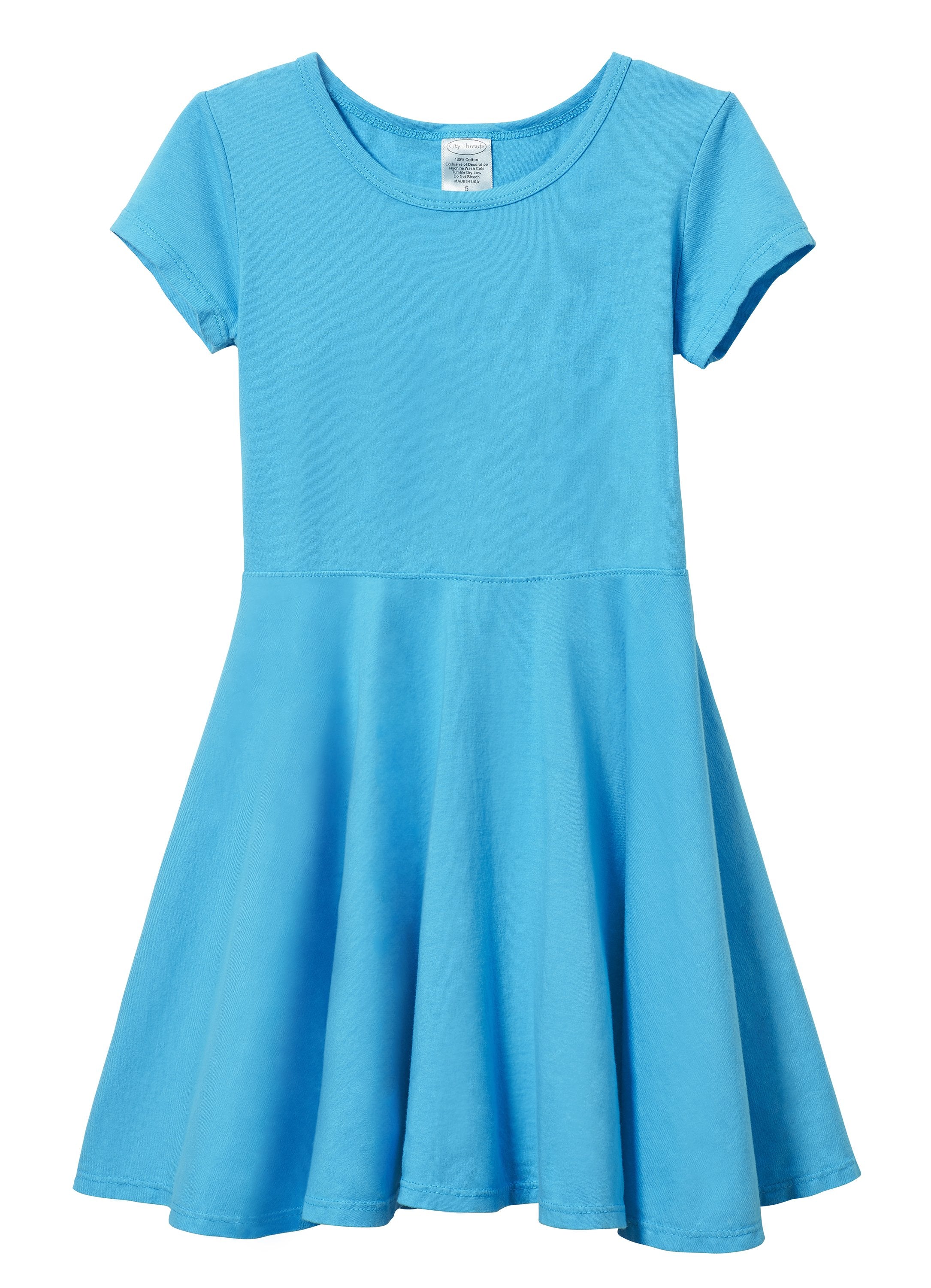 Girls Soft Cotton Jersey Short Sleeve Twirly Dress | Turquoise - Drispect
