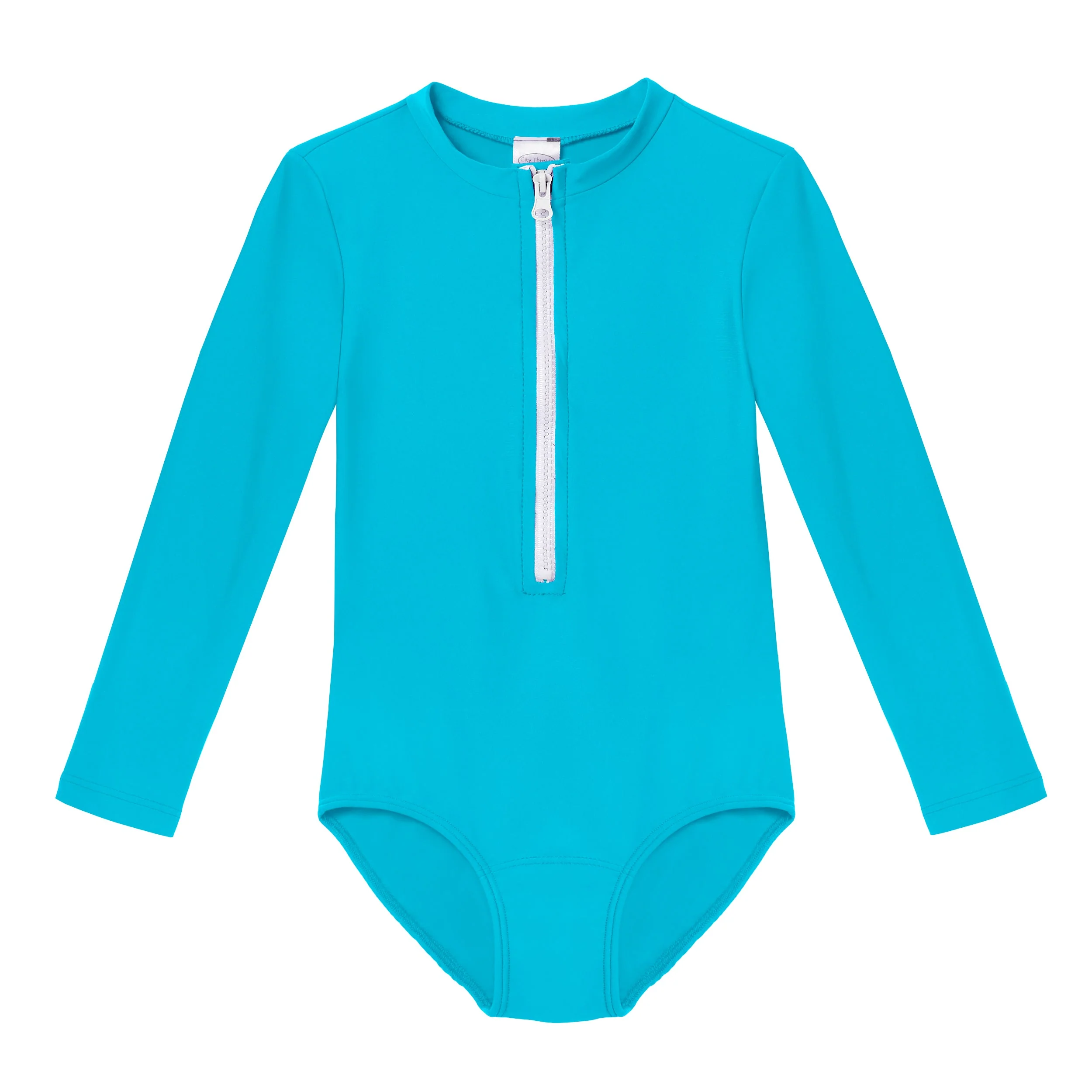 Girls UPF 50+ One-Piece Long Sleeve Swimsuit | Turquoise - Drispect