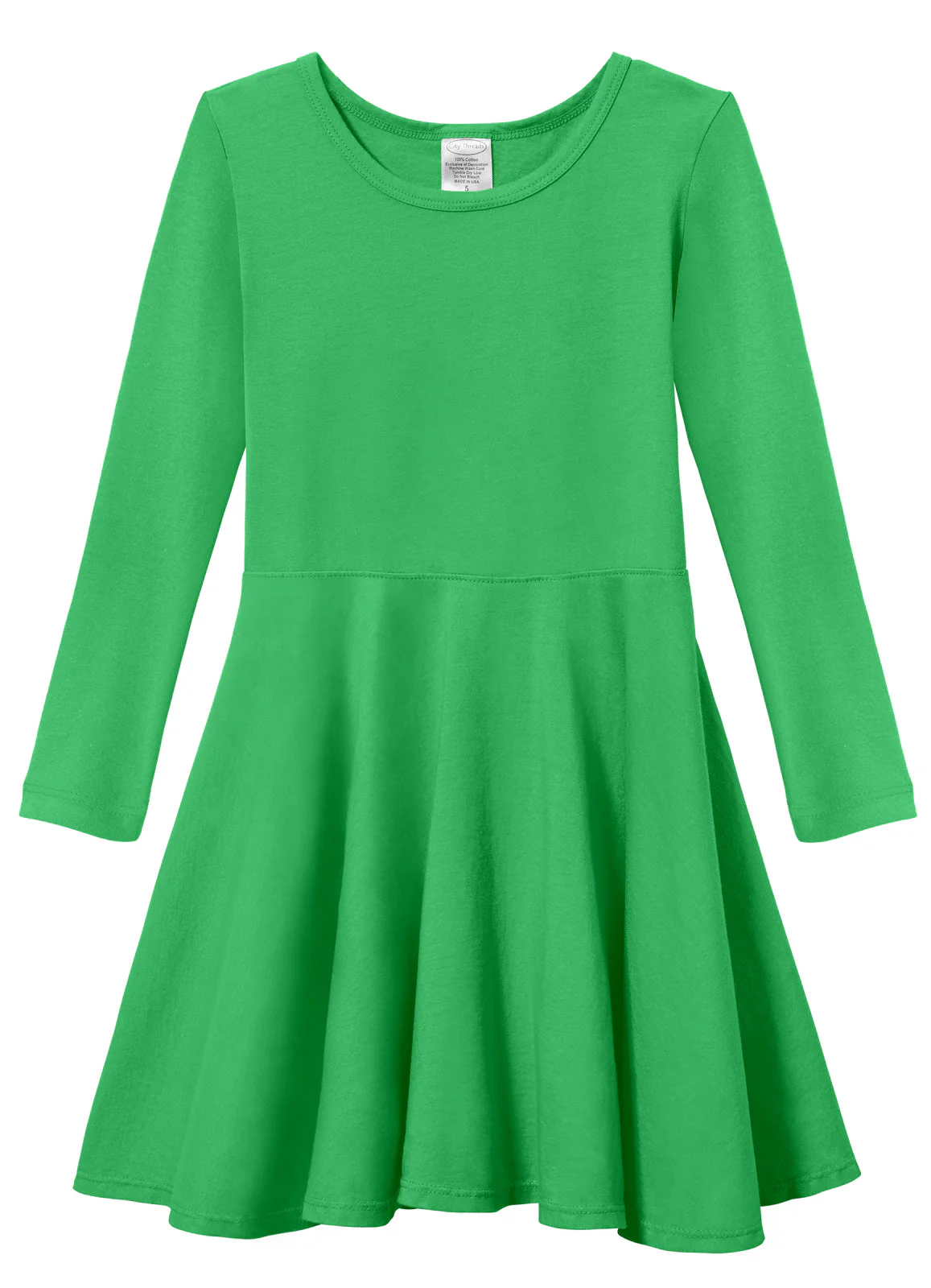 Girls Soft Cotton Jersey Long Sleeve Twirly Dress | Elf Green - Drispect