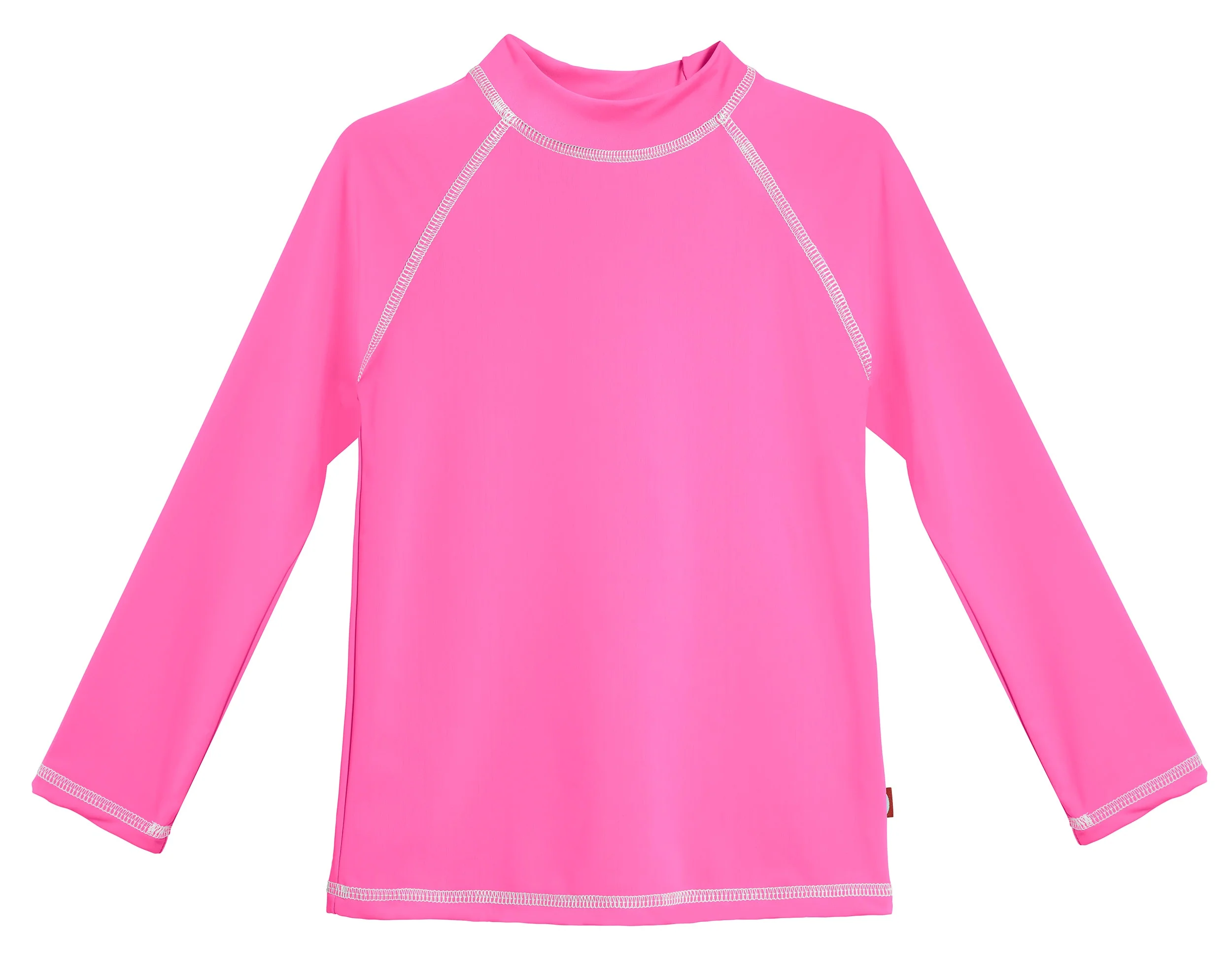 Girls UPF 50+ Long Sleeve Rashguard | Medium Pink w-White Stitch - Drispect