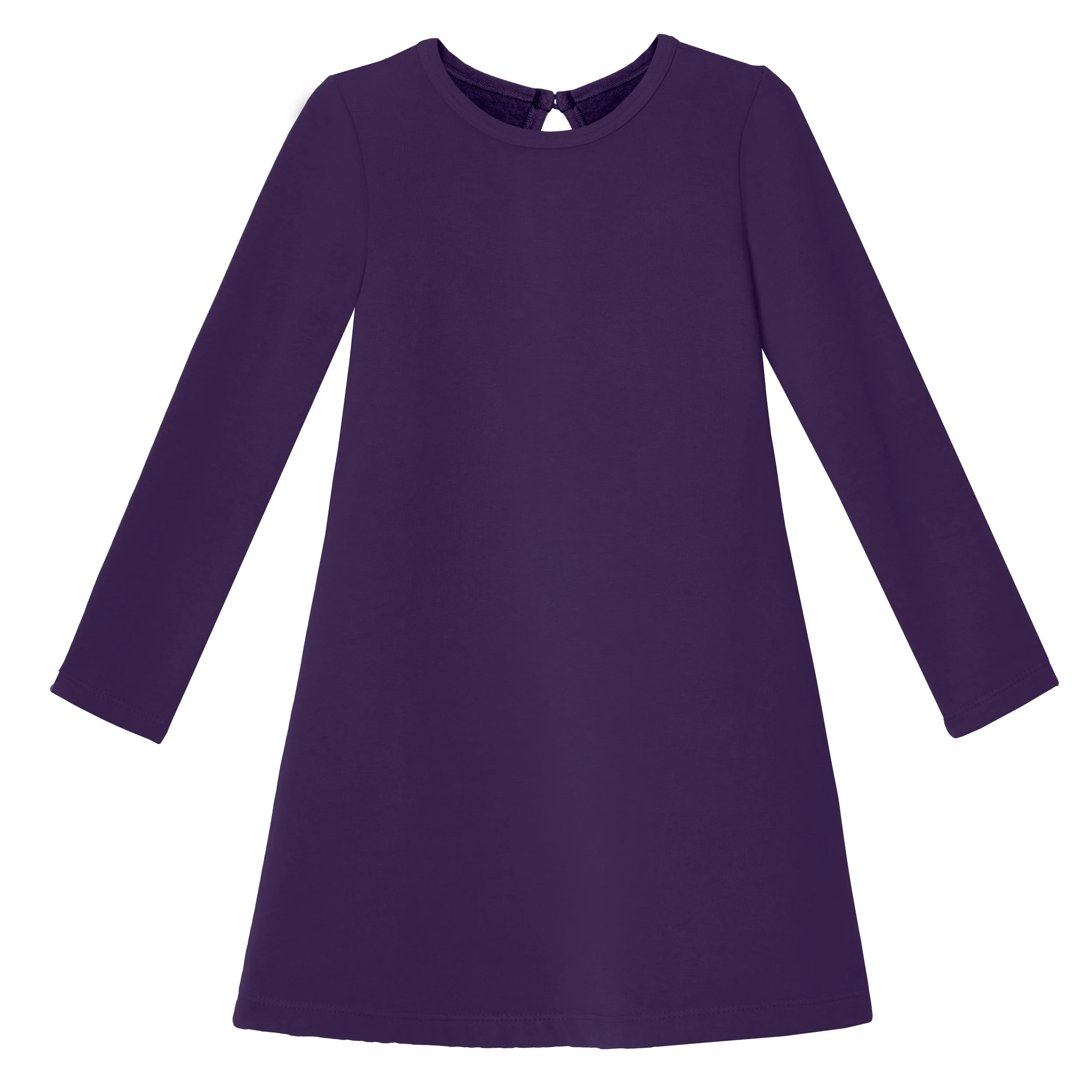 Girls Lightweight Soft Cotton Fleece A-Line Dress| Purple - Drispect