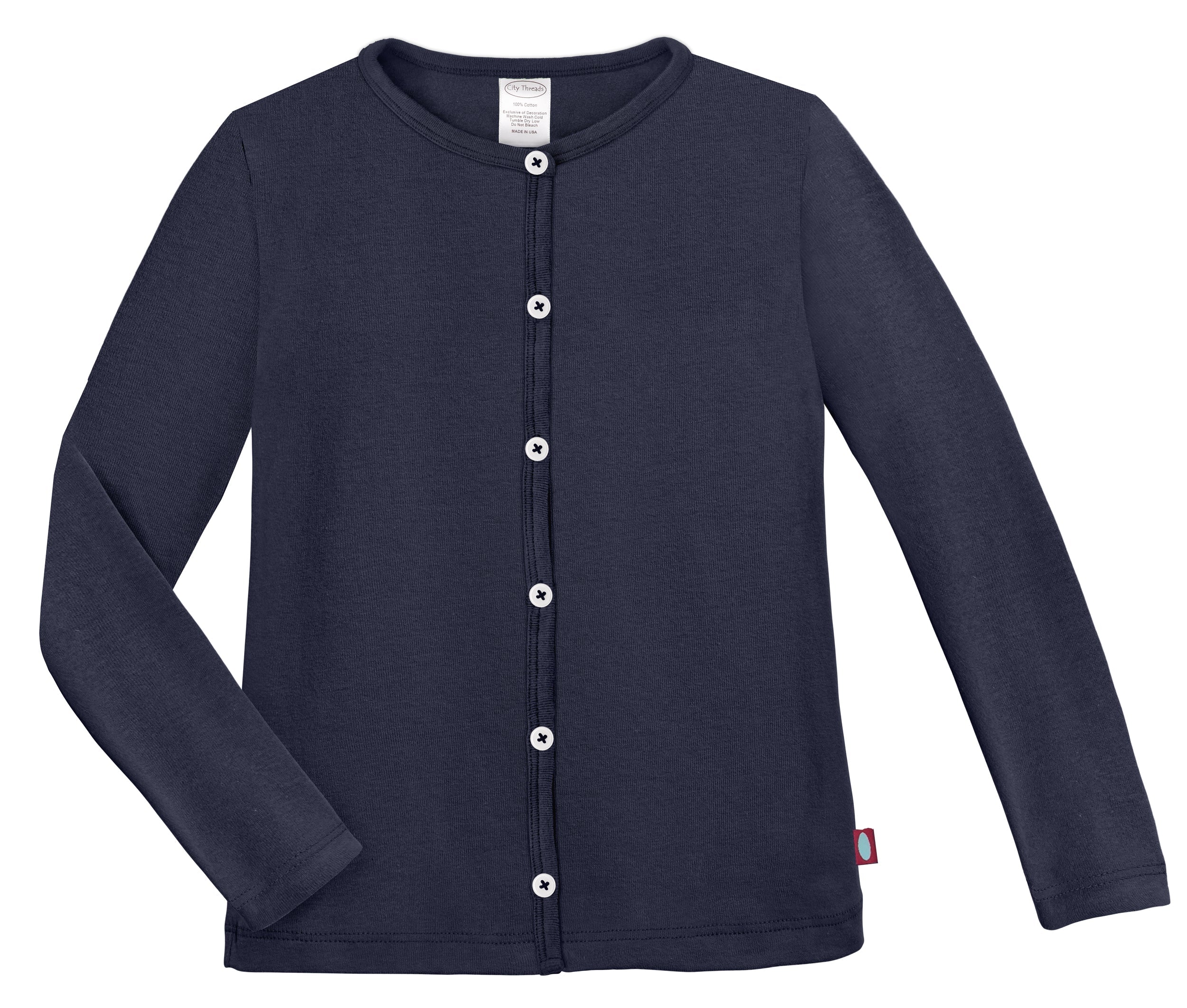 Girls Soft Cotton Button-Down Cardigan | Navy - Drispect