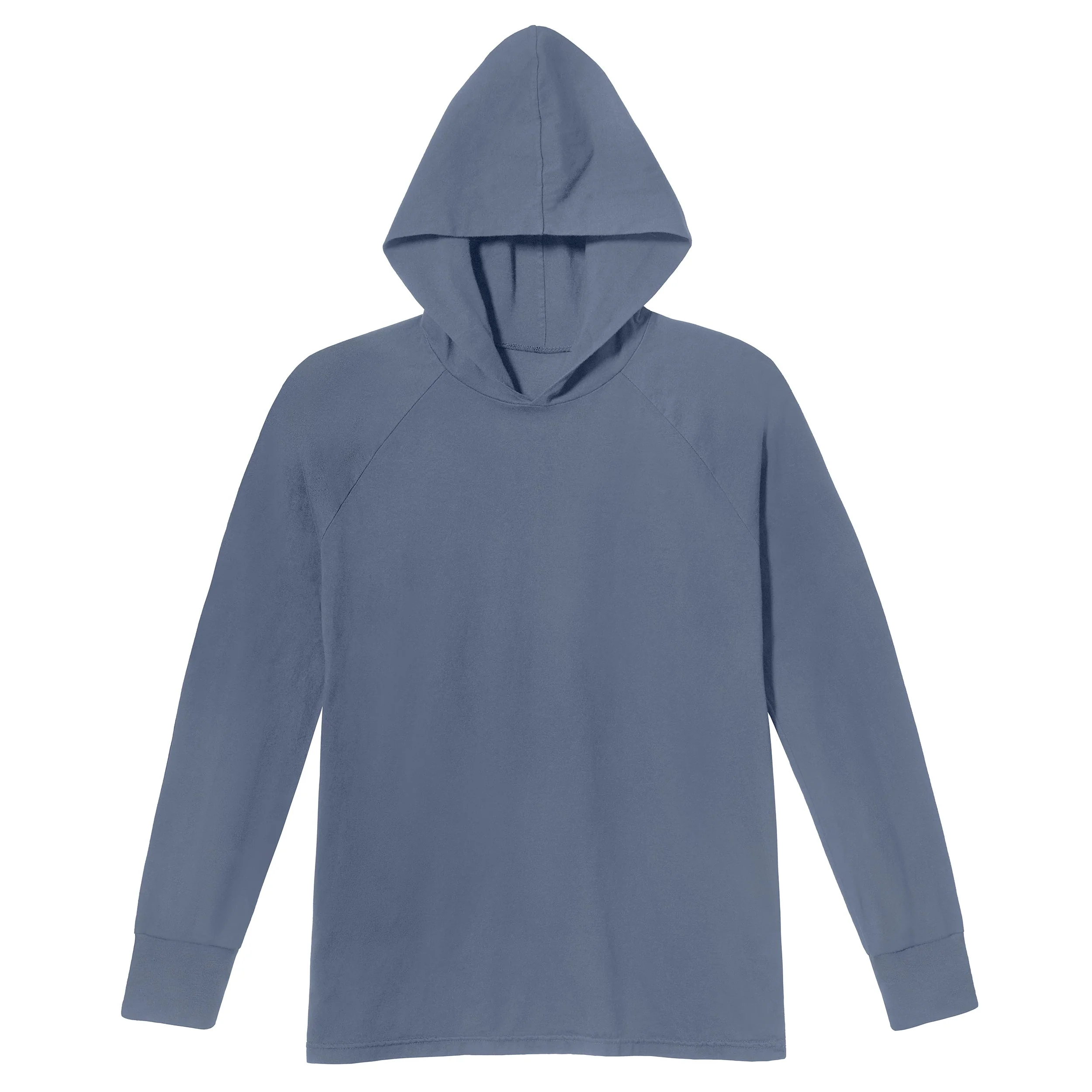 Men's Soft 100% Cotton Medium-Weight Long Sleeve Hooded Tee With Cuffs | Concrete - Drispect