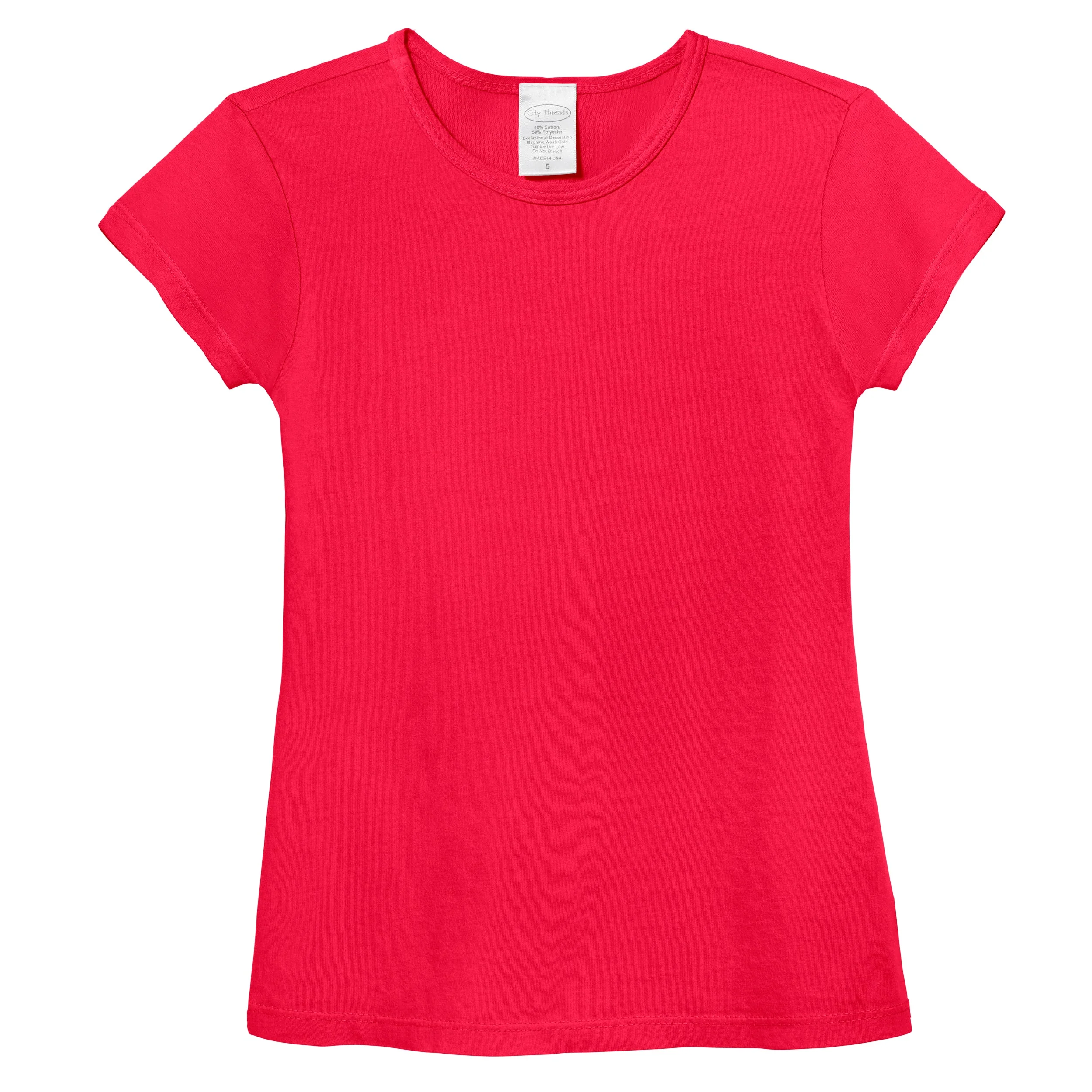 Girls Soft Organic Cotton Jersey Cap Sleeve Crew Tee | Candy Apple - Drispect