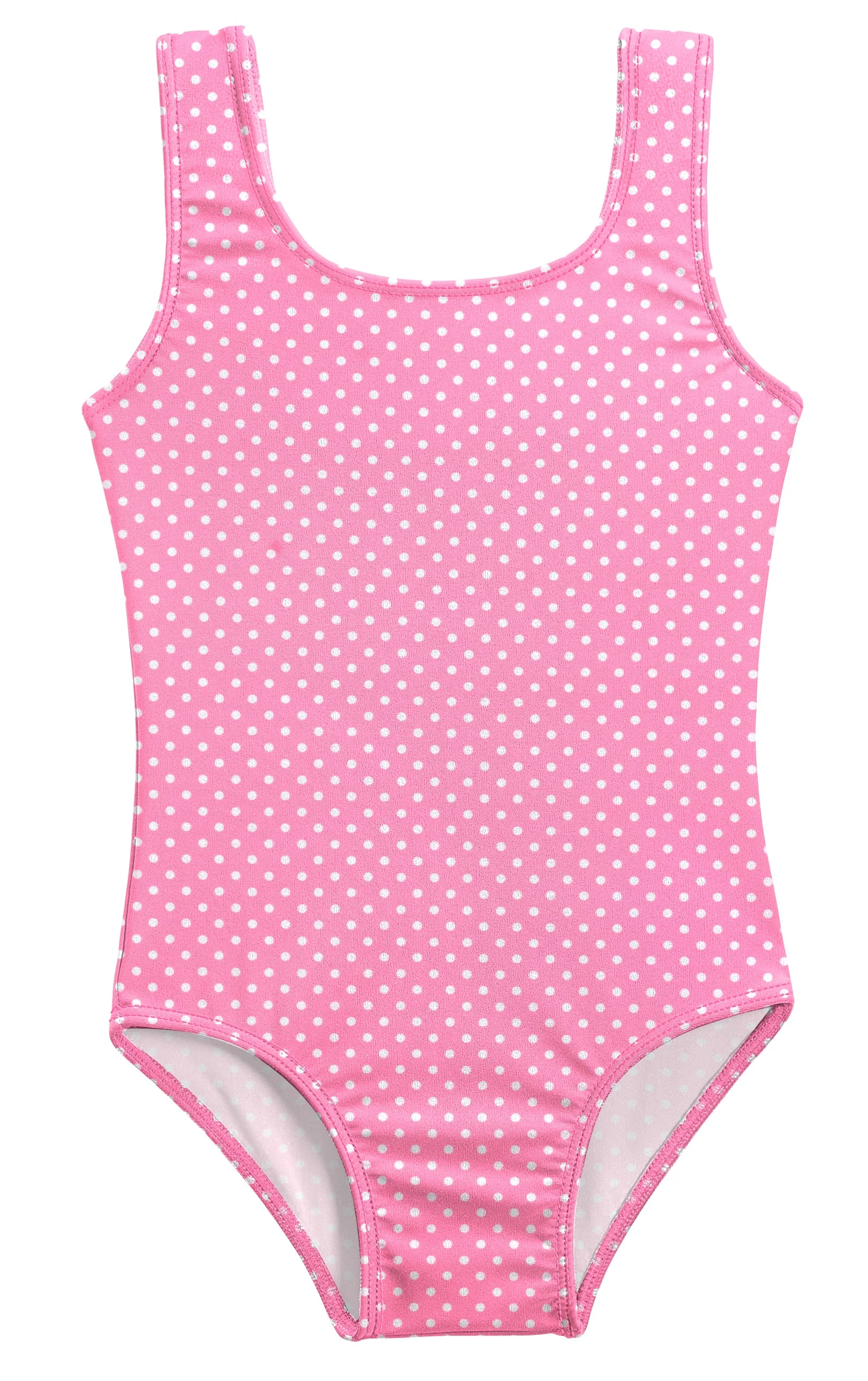 Girls UPF 50+ One Piece Swimsuit | Pink w- White Polka Dot - Drispect