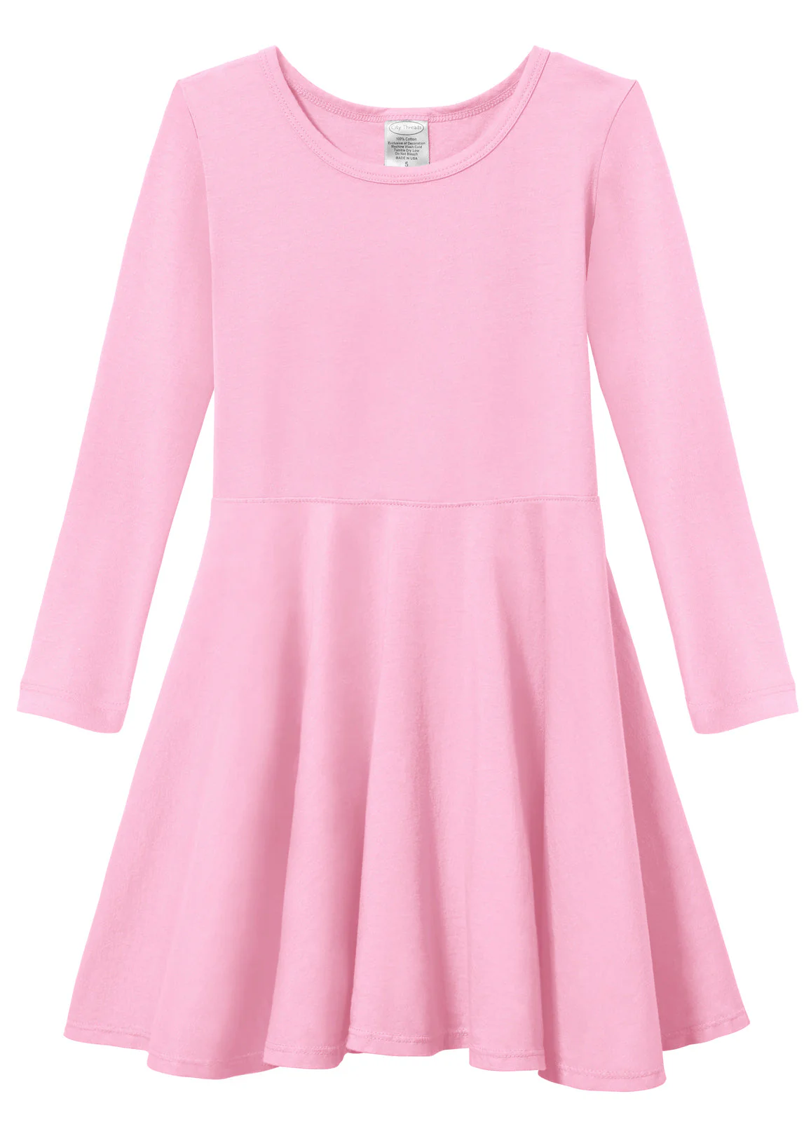Girls Soft Cotton Jersey Long Sleeve Twirly Dress | Bright Light Pink - Drispect