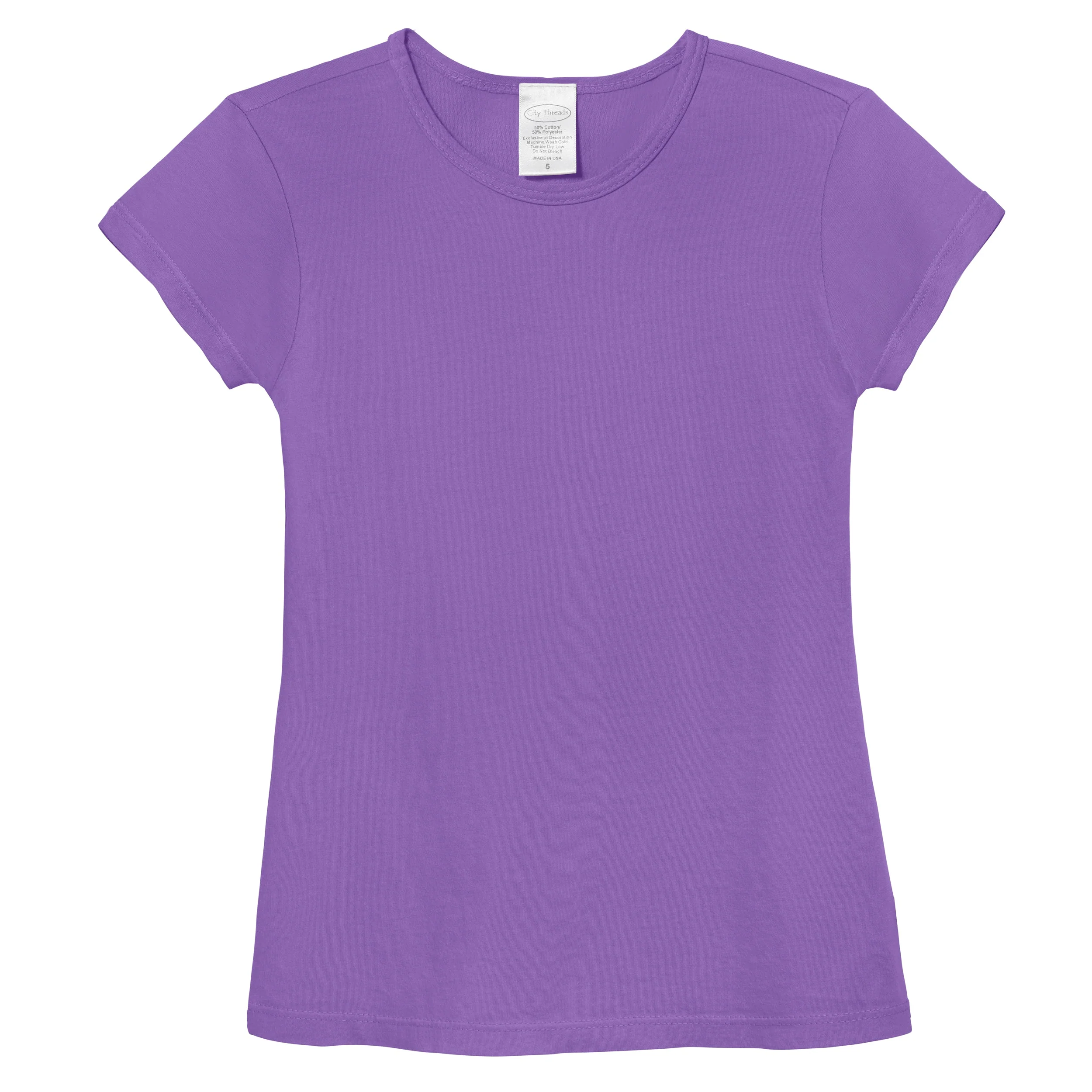 Girls Soft Organic Cotton Jersey Cap Sleeve Crew Tee | Deep Purple - Drispect