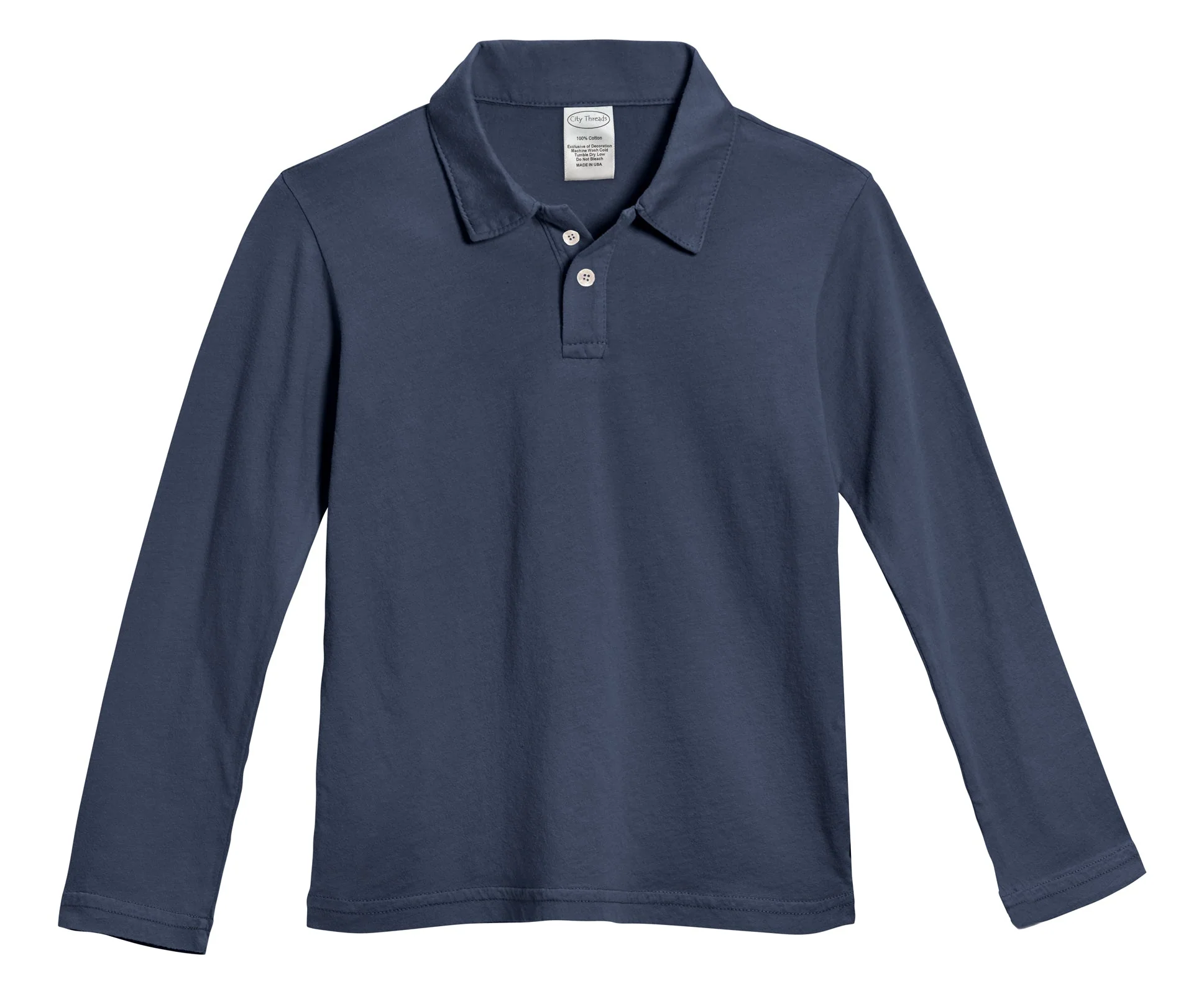 Boys Soft Cotton Jersey 2-Button Long Sleeve Polo Shirt | Midnight - Drispect