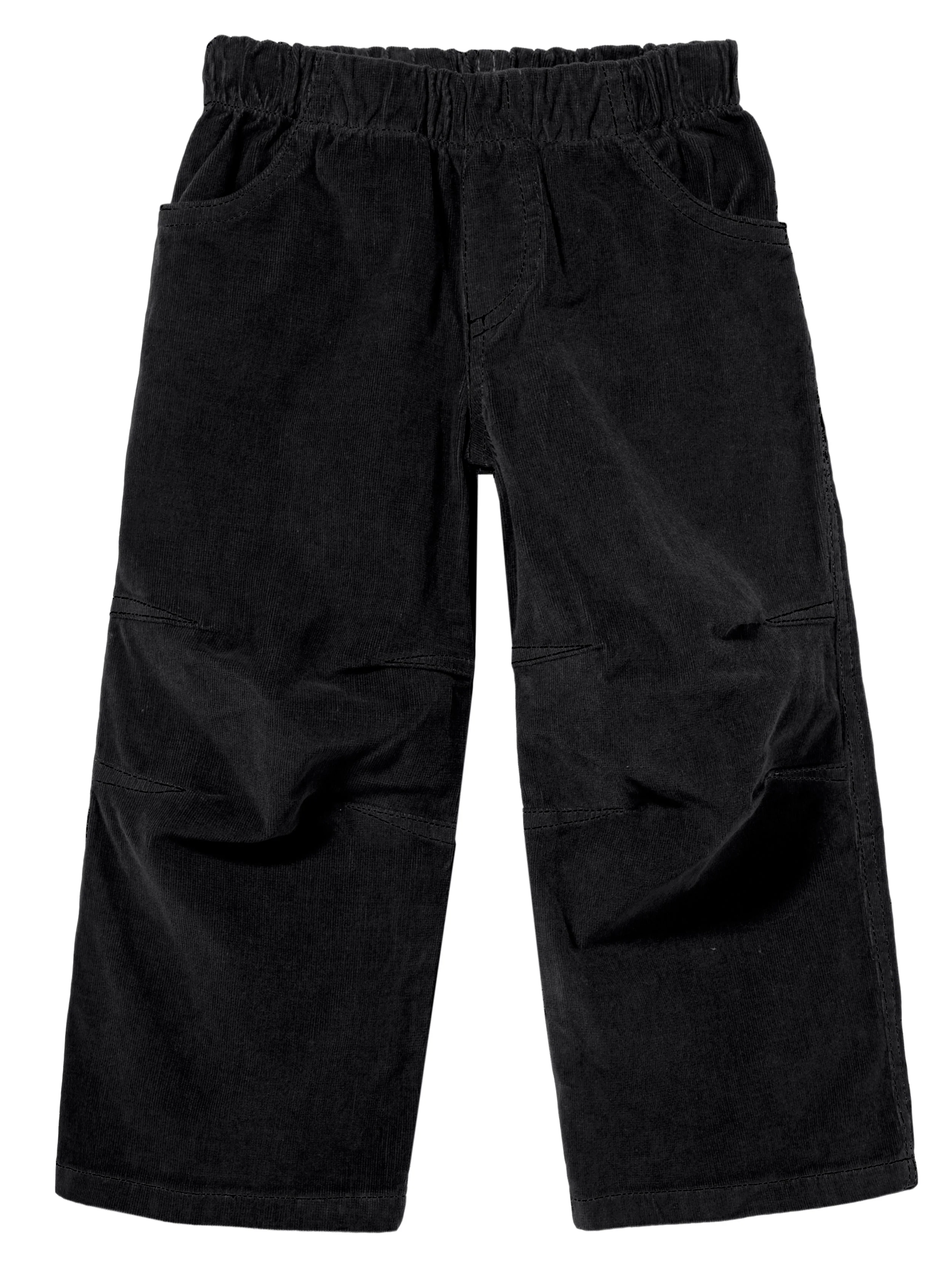 Soft Stretch Cord Pants With Knee Articulation - Matching Stitch | Black - Drispect