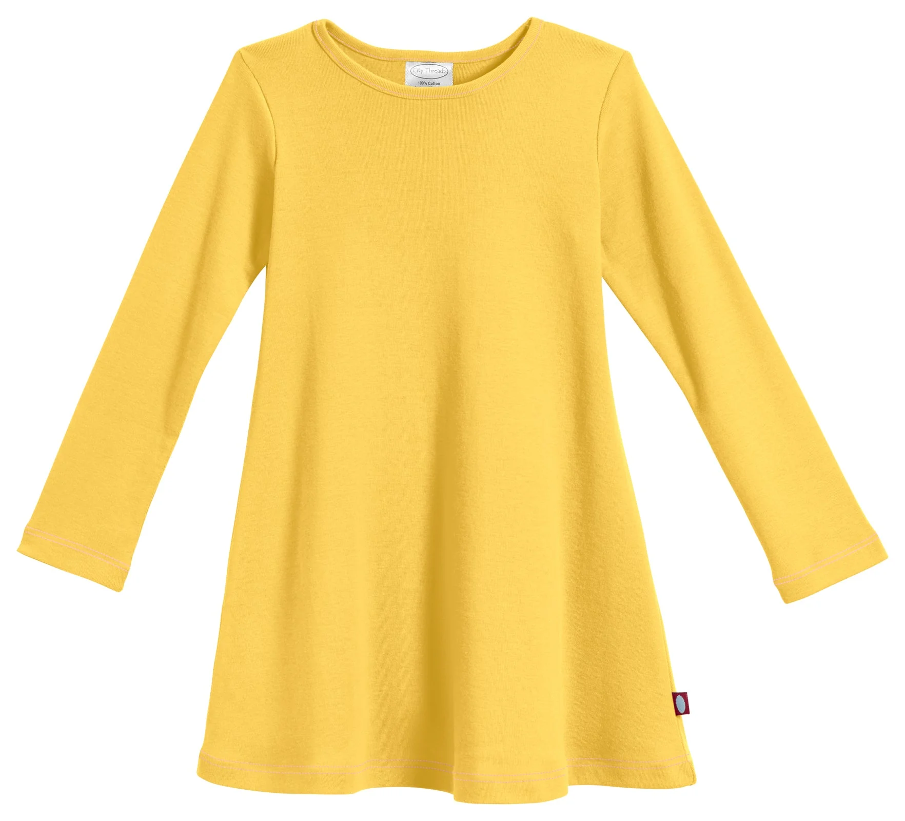 Girls Soft Cotton Long Sleeve Baby Rib Dress | Yellow - Drispect
