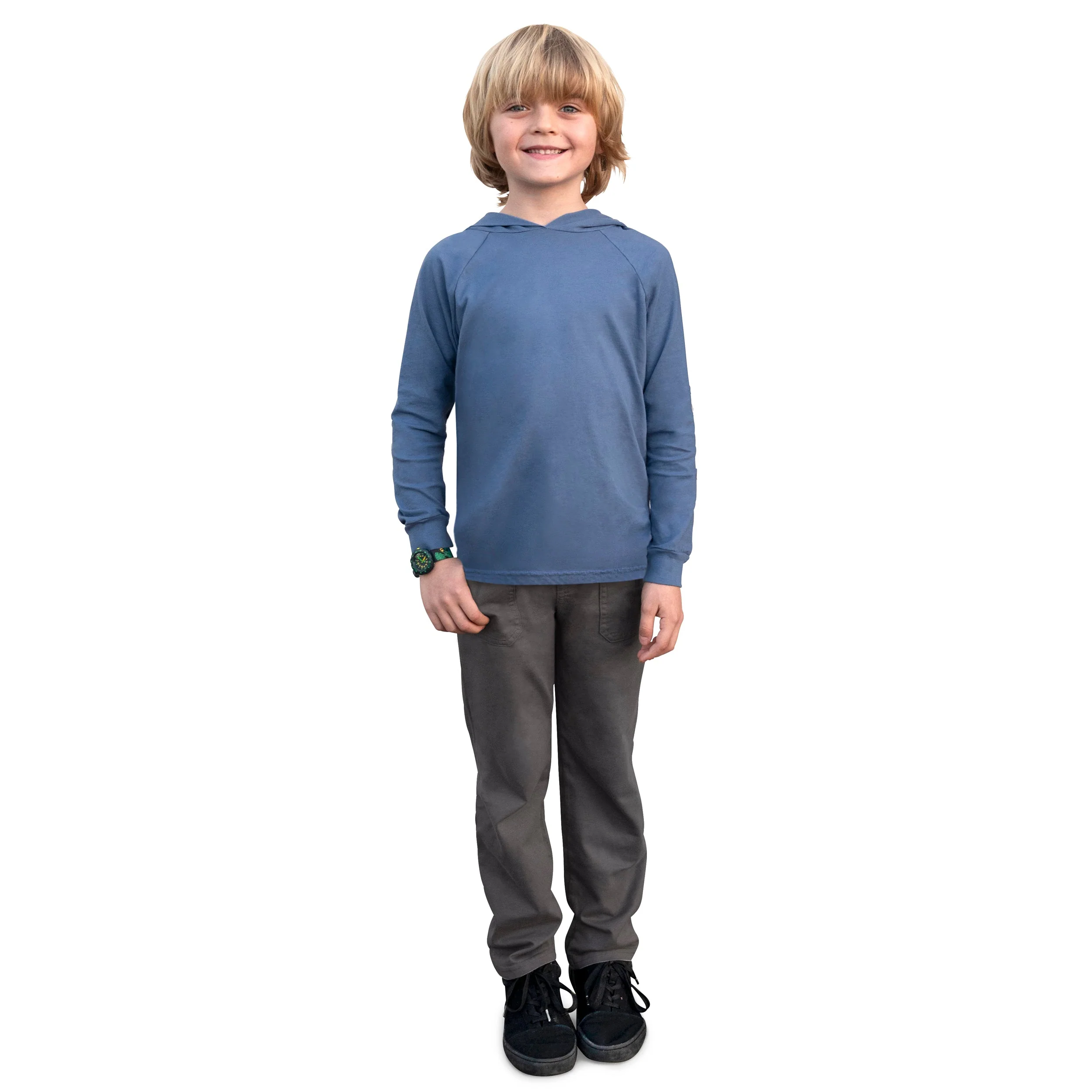 Boys Soft 100% Cotton Medium-Weight Long Sleeve Hooded Tee With Cuffs | Red - Drispect