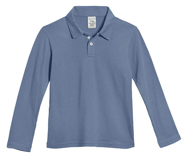 Boys Soft Cotton Jersey 2-Button Long Sleeve Polo Shirt | Smurf - Drispect