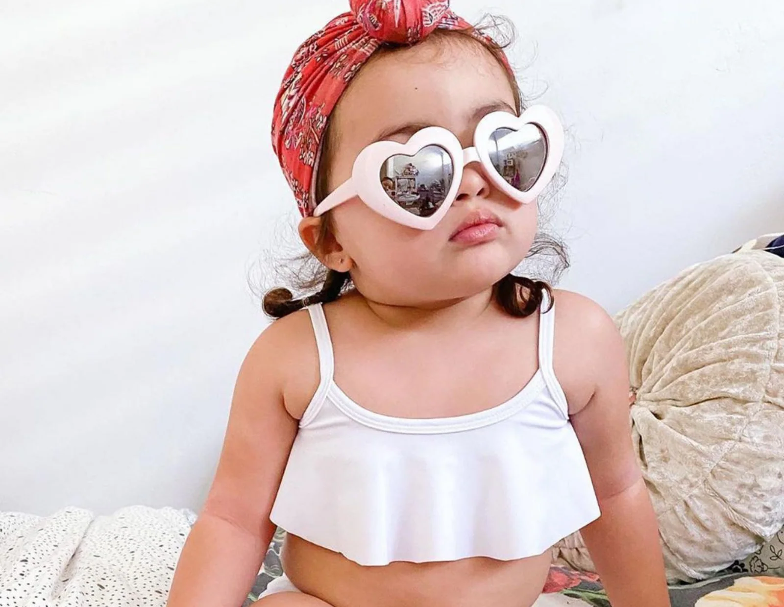 Girls UPF 50+ Flounce Bikini Top | Elf Green - Drispect