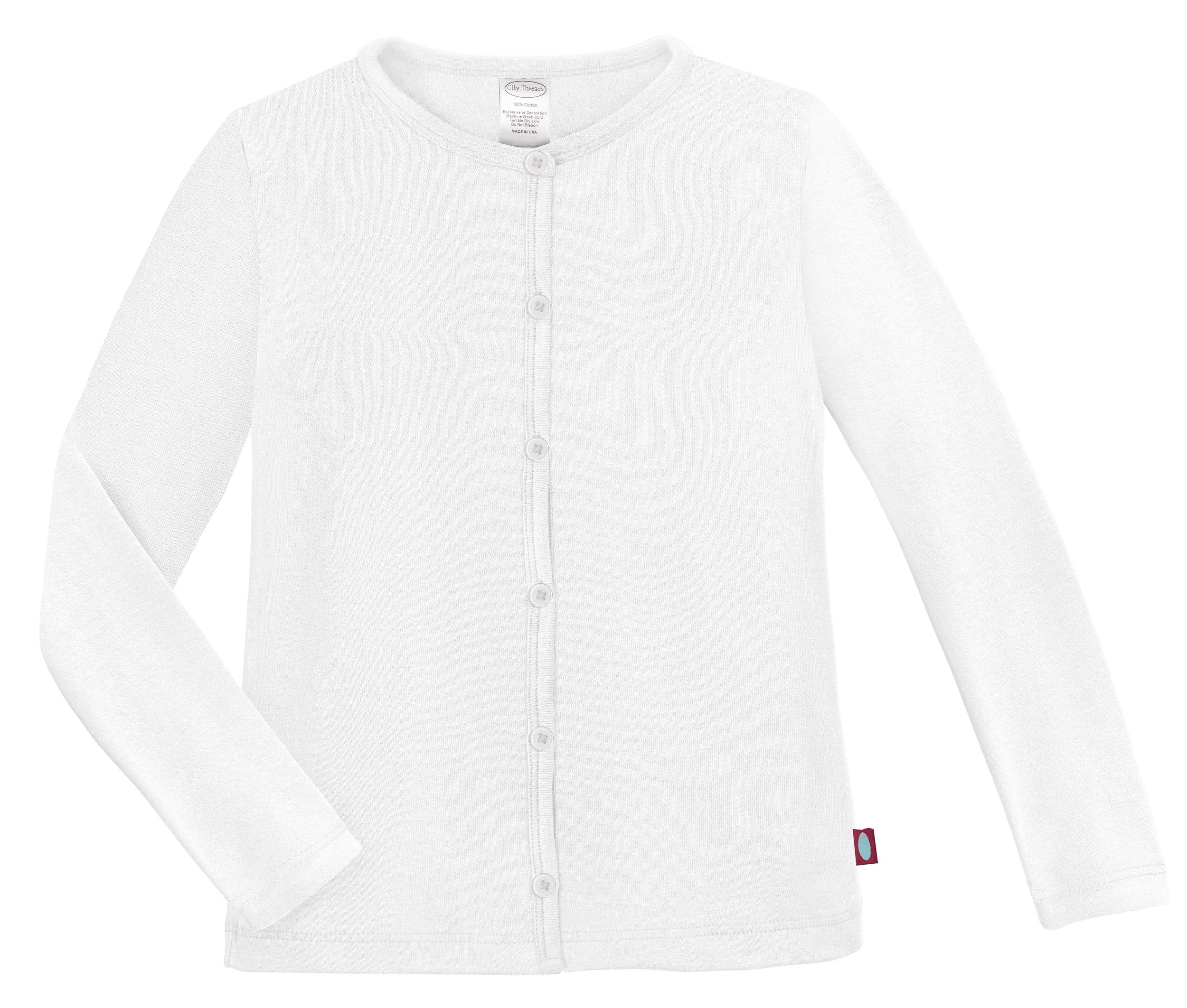 Girls Soft Cotton Button-Down Cardigan | White - Drispect