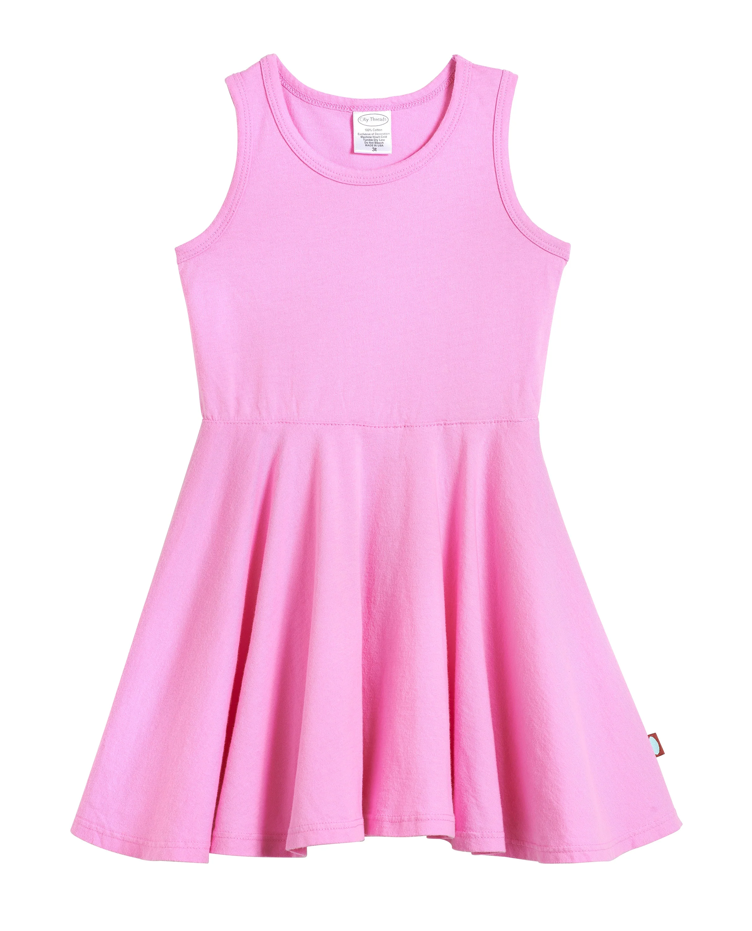 Girls Soft Cotton Jersey Twirly Tank Dress  | Medium Pink - Drispect