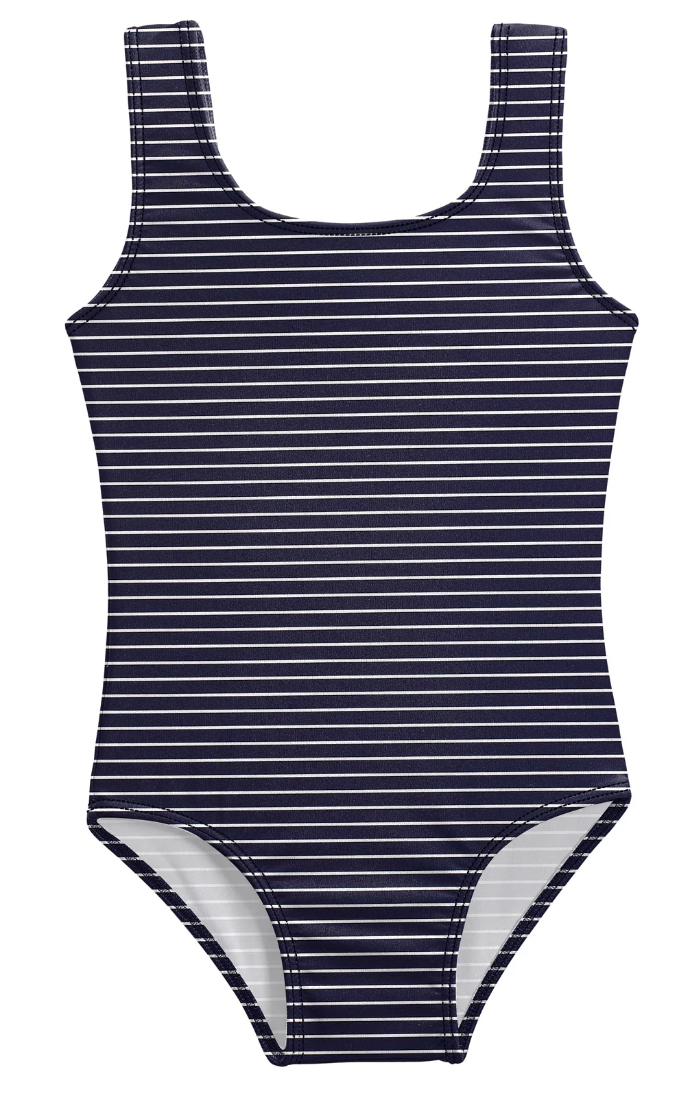 Girls UPF 50+ One Piece Swimsuit | Marine Navy w- White Stripes - Drispect