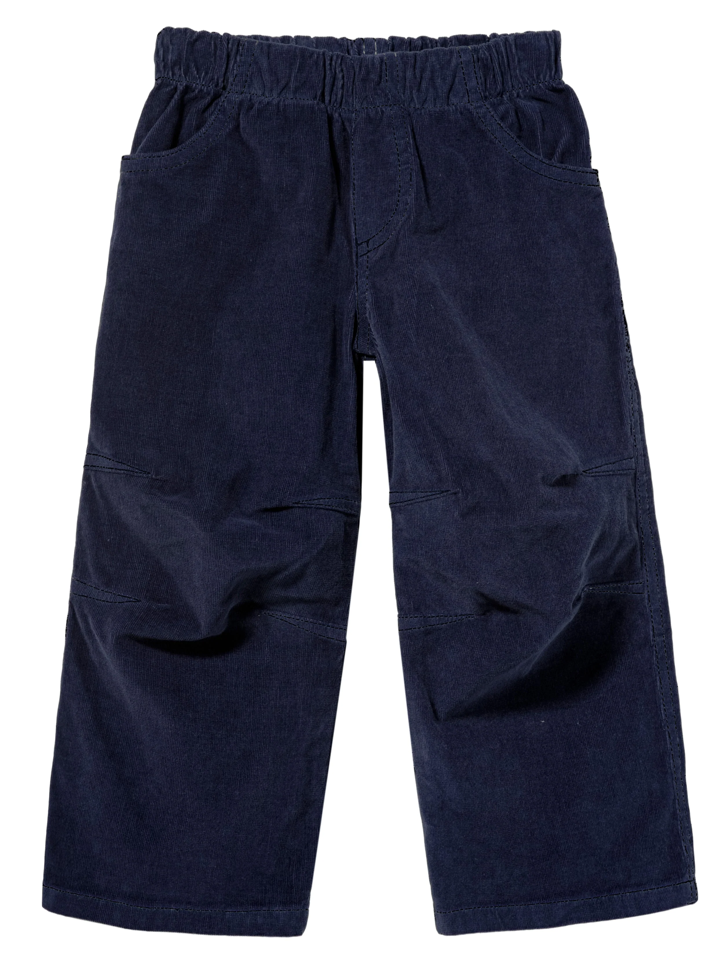 Soft Stretch Cord Pants With Knee Articulation - Matching Stitch | Dark Navy - Drispect