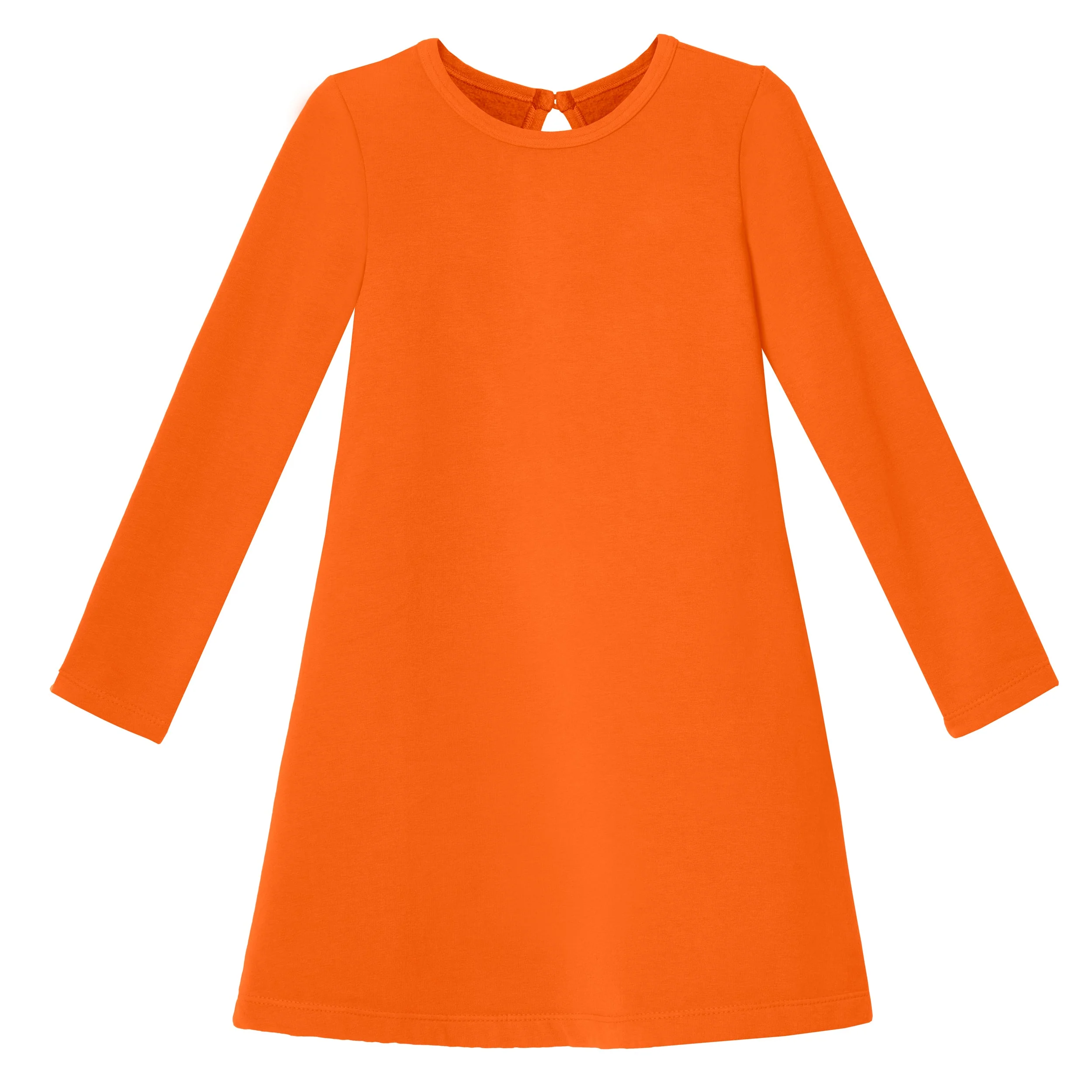 Girls Lightweight Soft Cotton Fleece A-Line Dress| Orange - Drispect