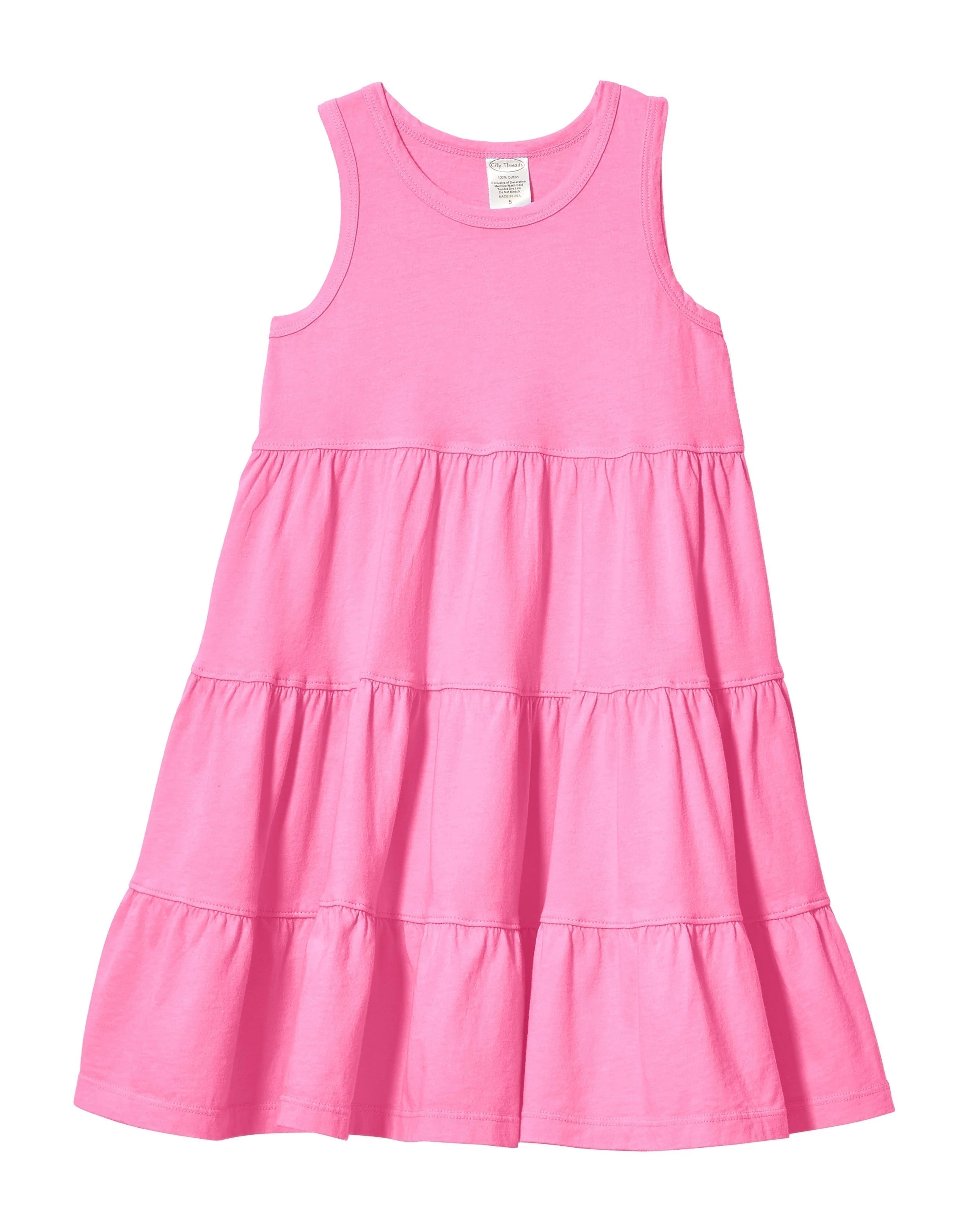 Girls Soft Cotton Jersey Tiered Tank Dress | Medium Pink - Drispect