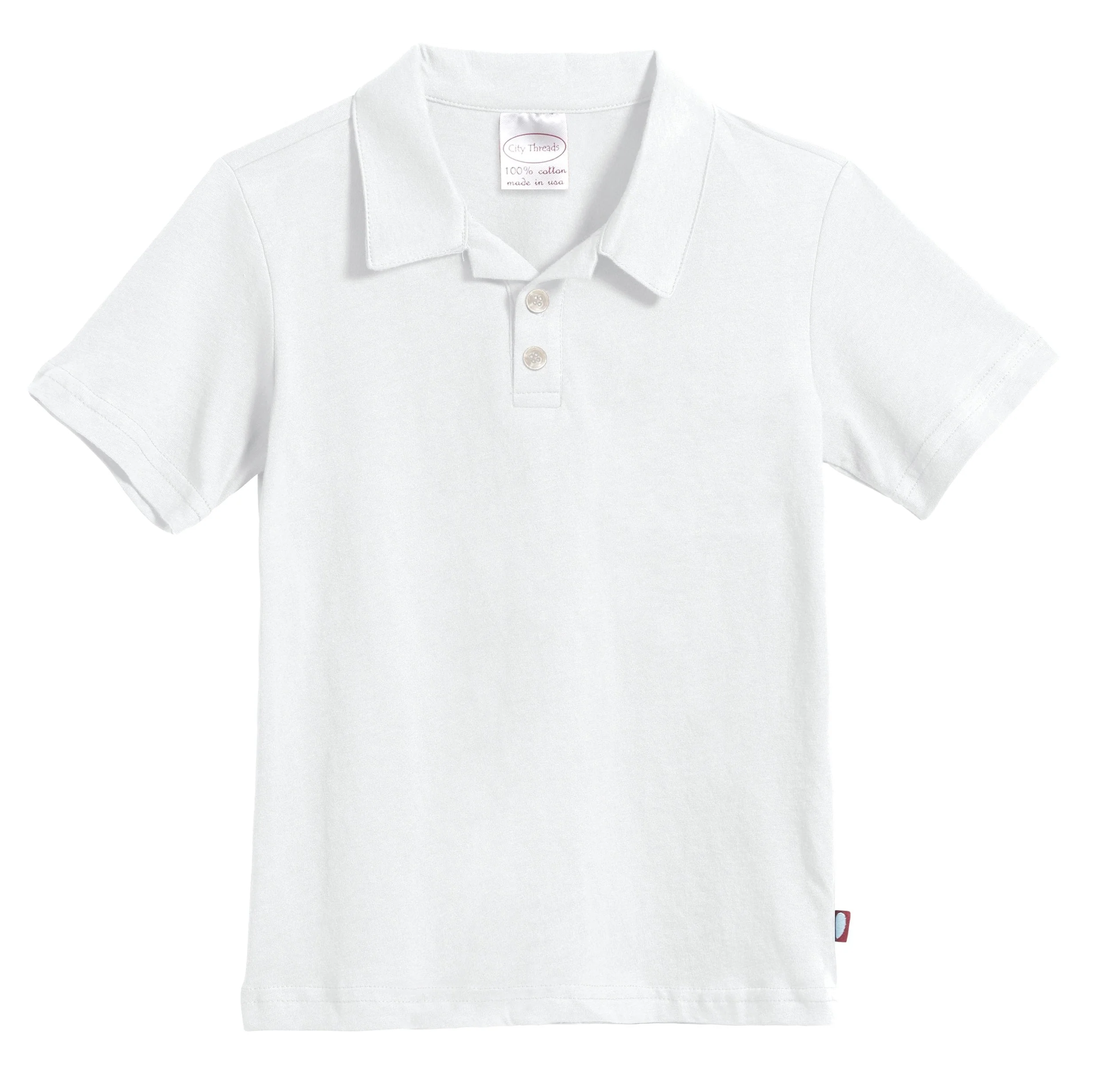 Boys Soft Cotton Jersey 2-Button Short Sleeve Polo Shirt | White - Drispect