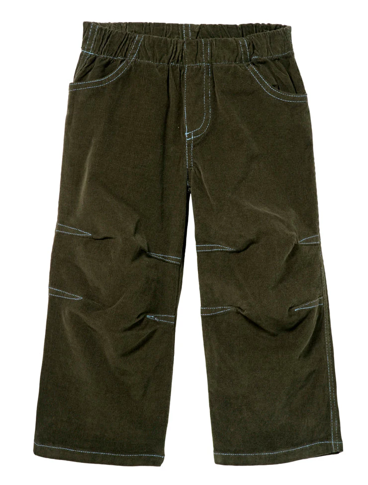 Soft Stretch Cord Pants With Knee Articulation - Contrast Stitch | Army Green - Drispect