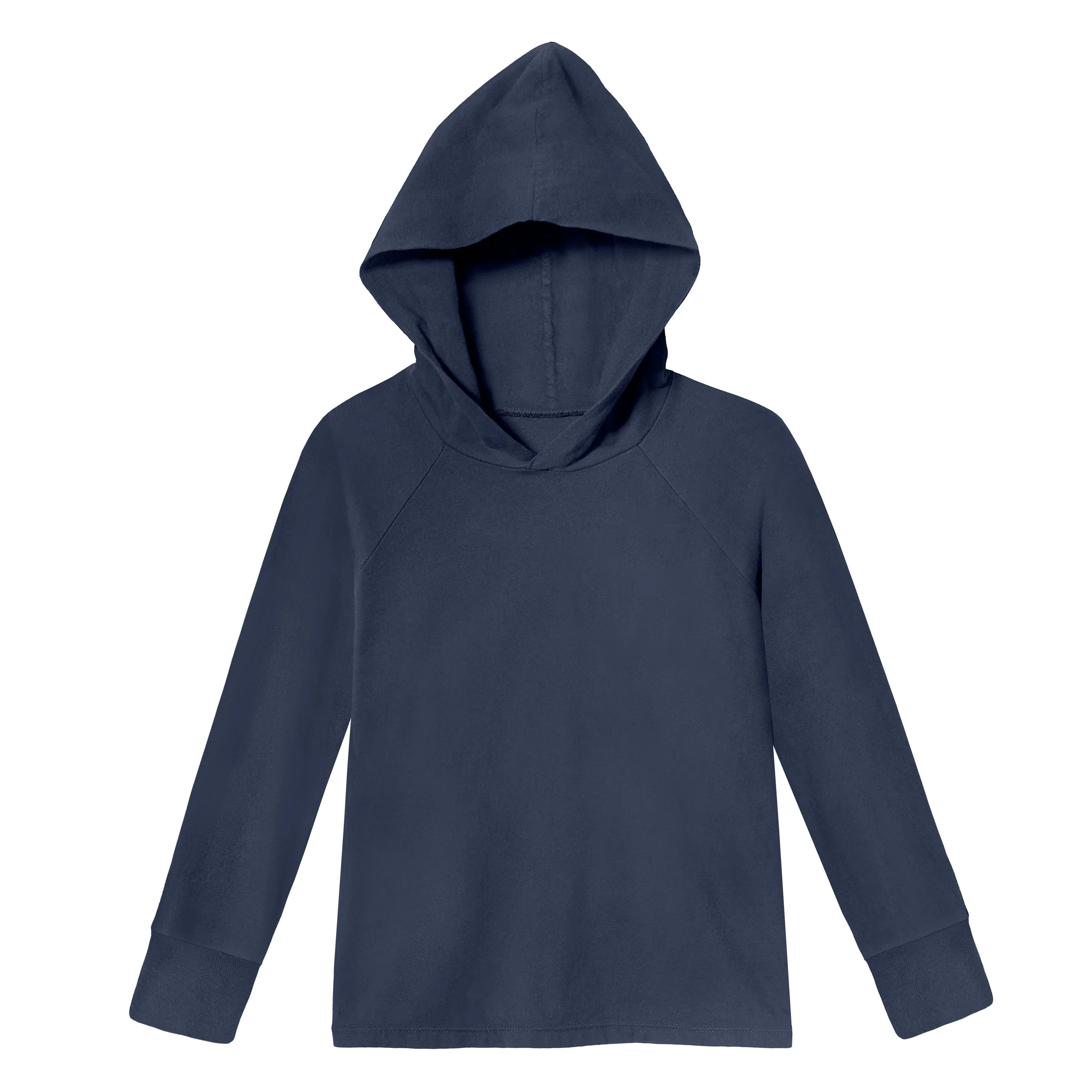 Boys Soft 100% Cotton Medium-Weight Long Sleeve Hooded Tee With Cuffs | Midnight - Drispect