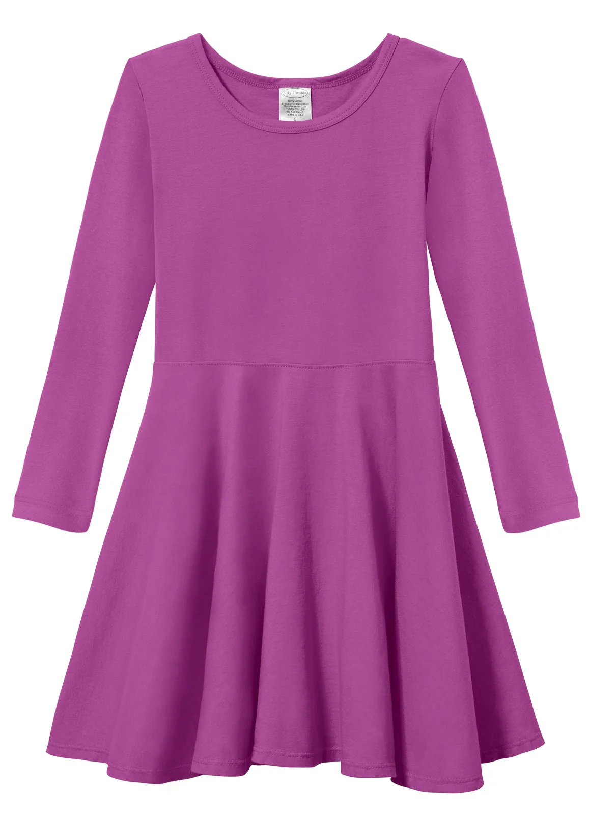 Girls Soft Cotton Jersey Long Sleeve Twirly Dress | Plum - Drispect