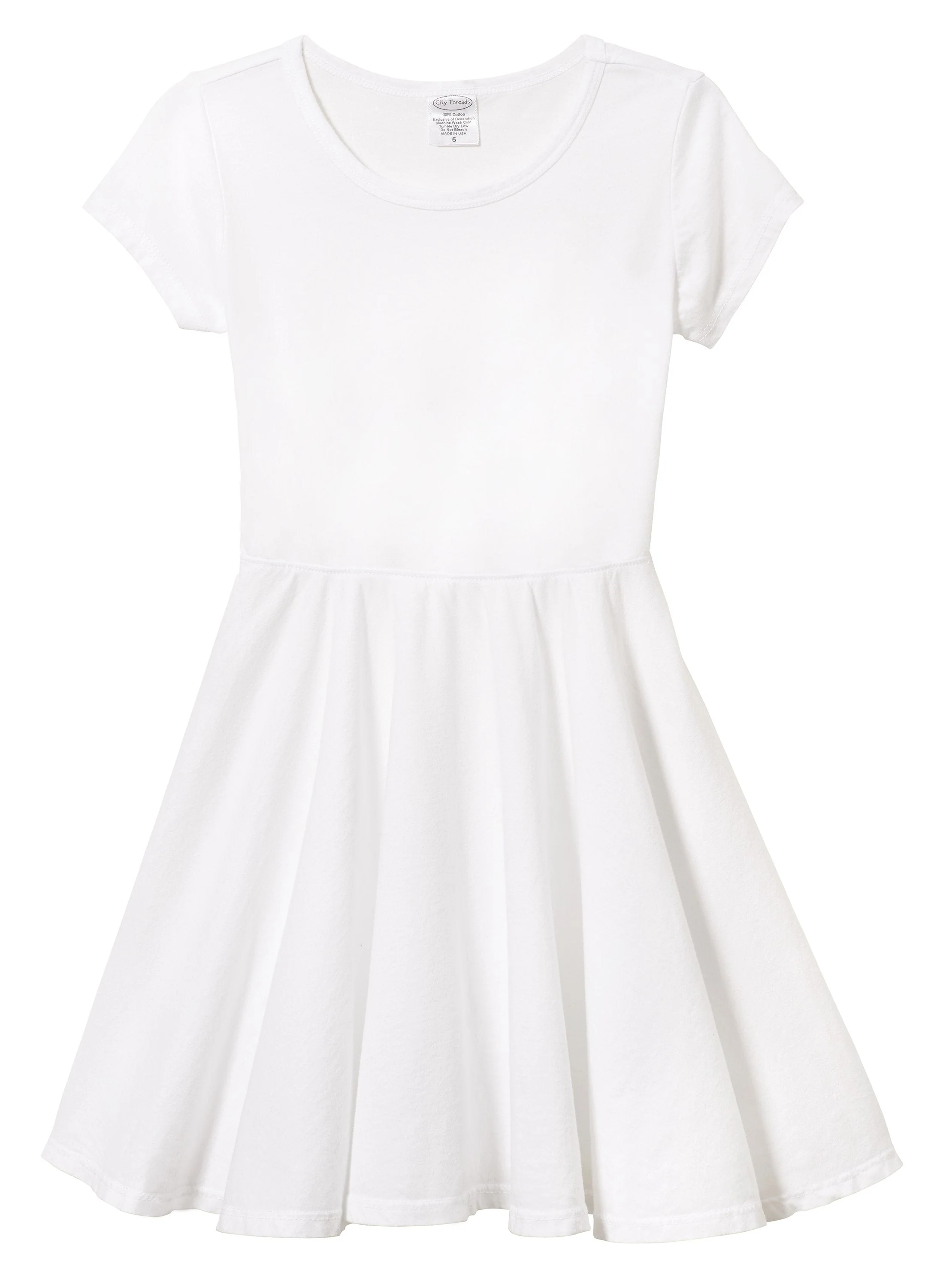 Girls Soft Cotton Jersey Short Sleeve Twirly Dress | White - Drispect