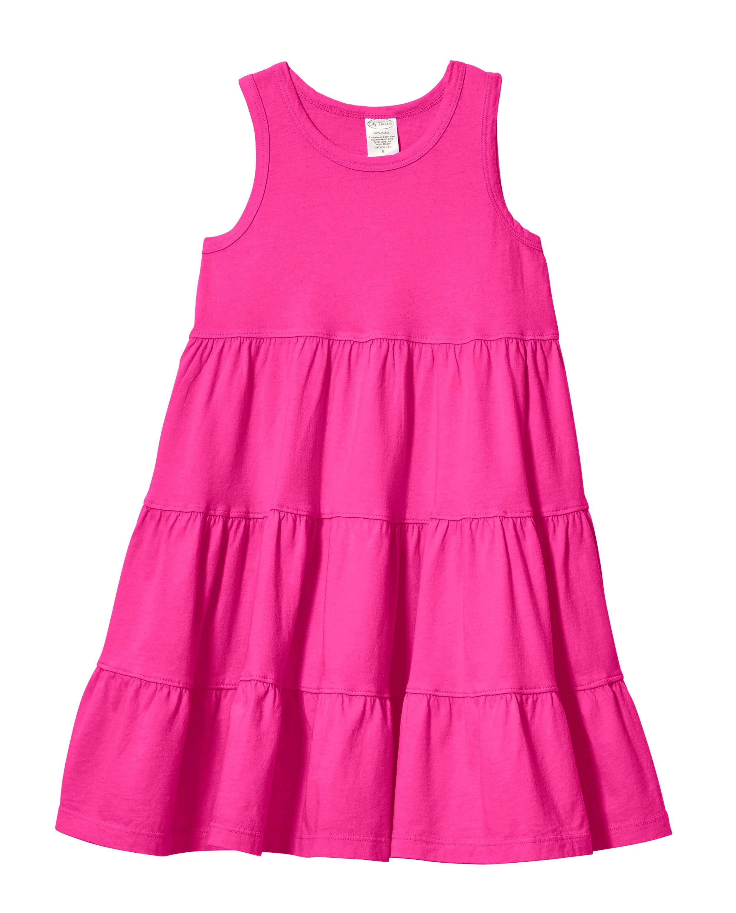 Girls Soft Cotton Jersey Tiered Tank Dress | Hot Pink - Drispect