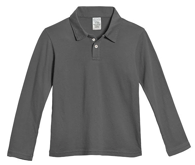 Boys Soft Cotton Jersey 2-Button Long Sleeve Polo Shirt | Charcoal - Drispect