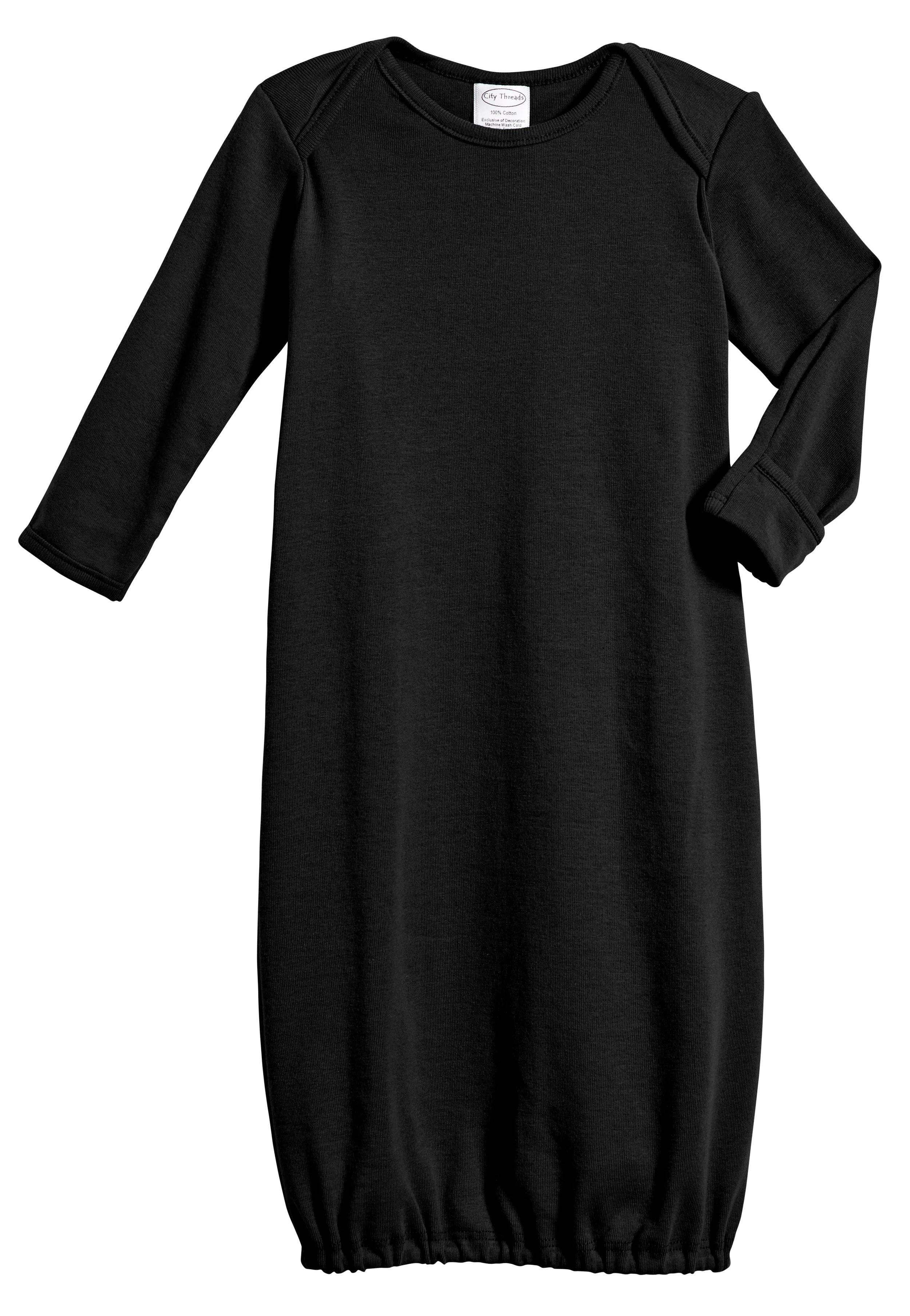 Super-Soft Organic Cotton Baby Rib Gown | Black - Drispect