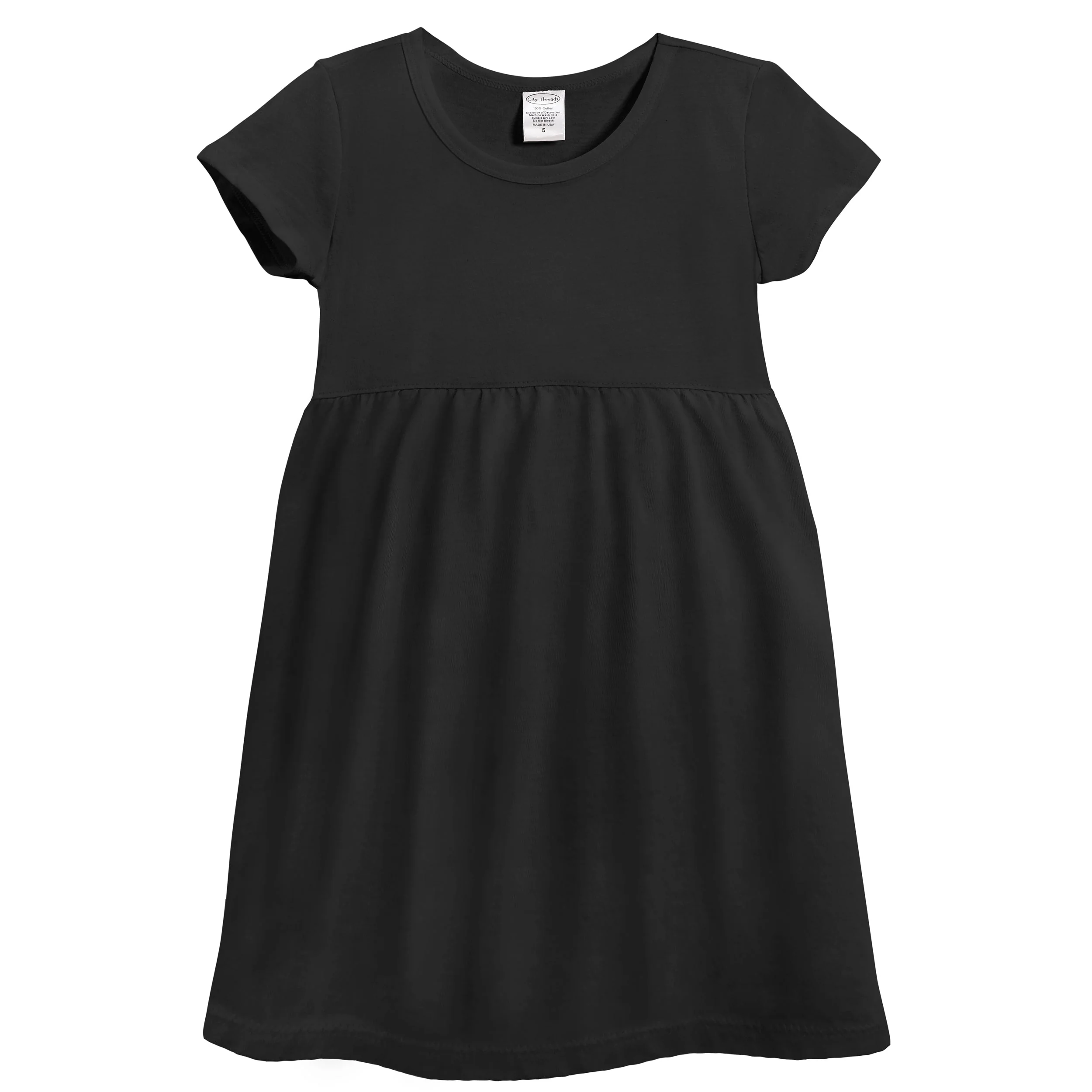 Soft Organic Cotton Empire Short Sleeve Sundress | Black - Drispect