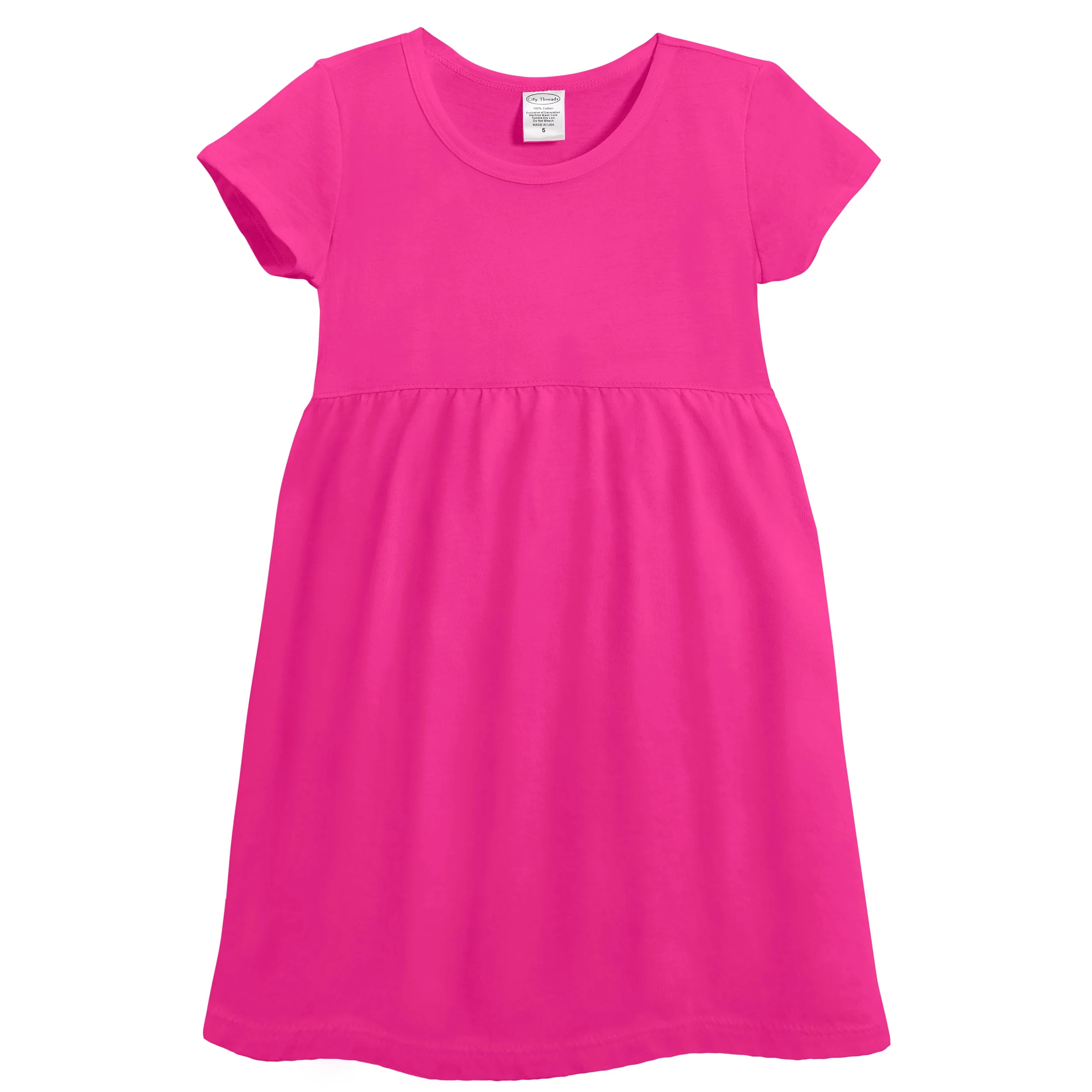 Soft Organic Cotton Empire Short Sleeve Sundress | Hot Pink - Drispect