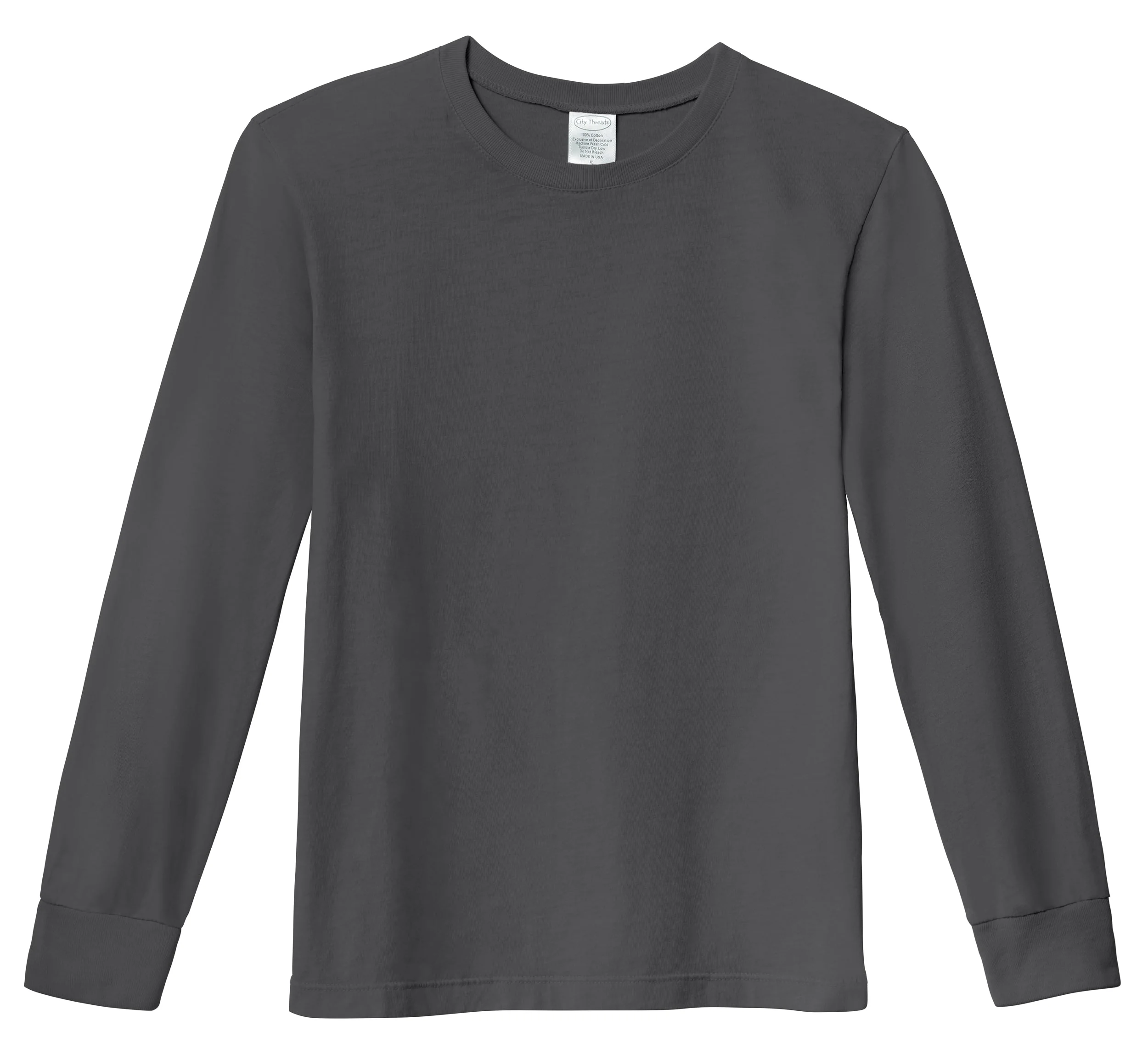 Boys Soft 100% Cotton Medium-Weight Long Sleeve Tee With Cuffs| Charcoal - Drispect