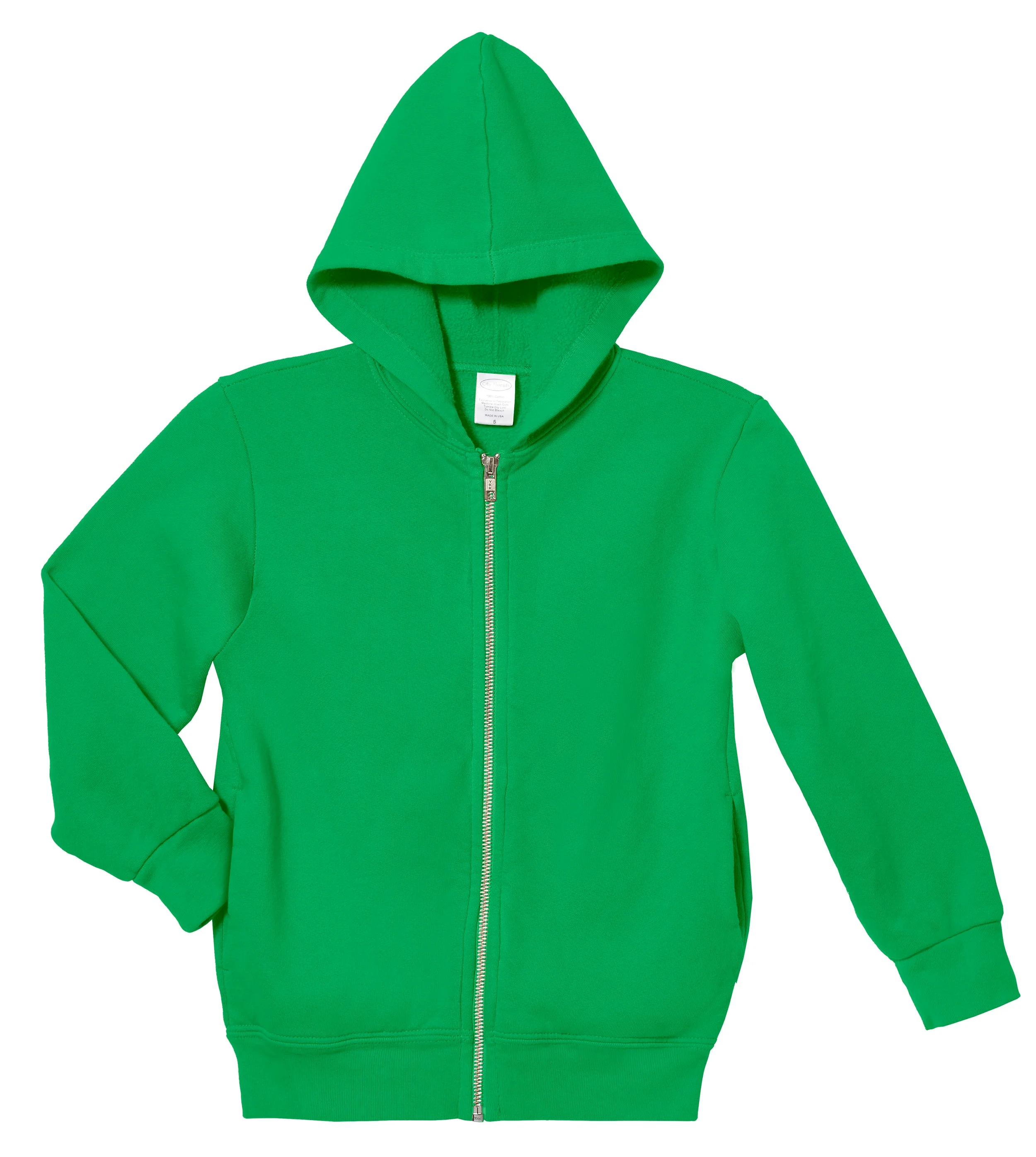 Soft & Cozy 100% Cotton Fleece Zip Hoodie with Inner Pockets | Elf Green - Drispect