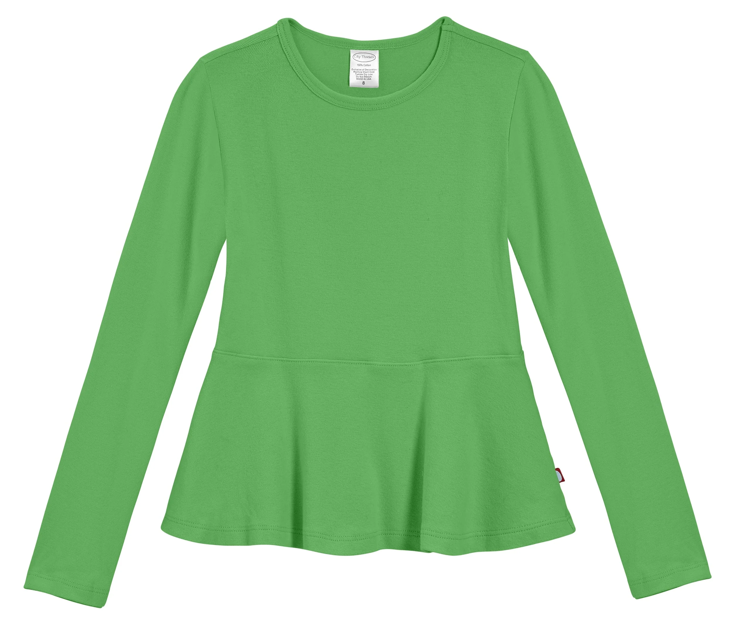 Girls Soft Cotton Long Sleeve Peplum Tee | Elf Green - Drispect