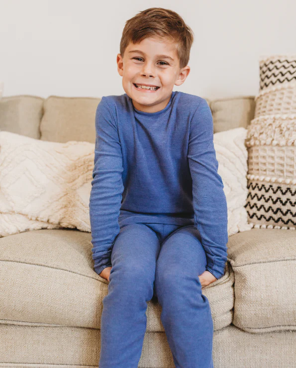 Boys Soft & Cozy Thermal 2-Piece Long Johns | Black w- Baby Blue Stitch - Drispect