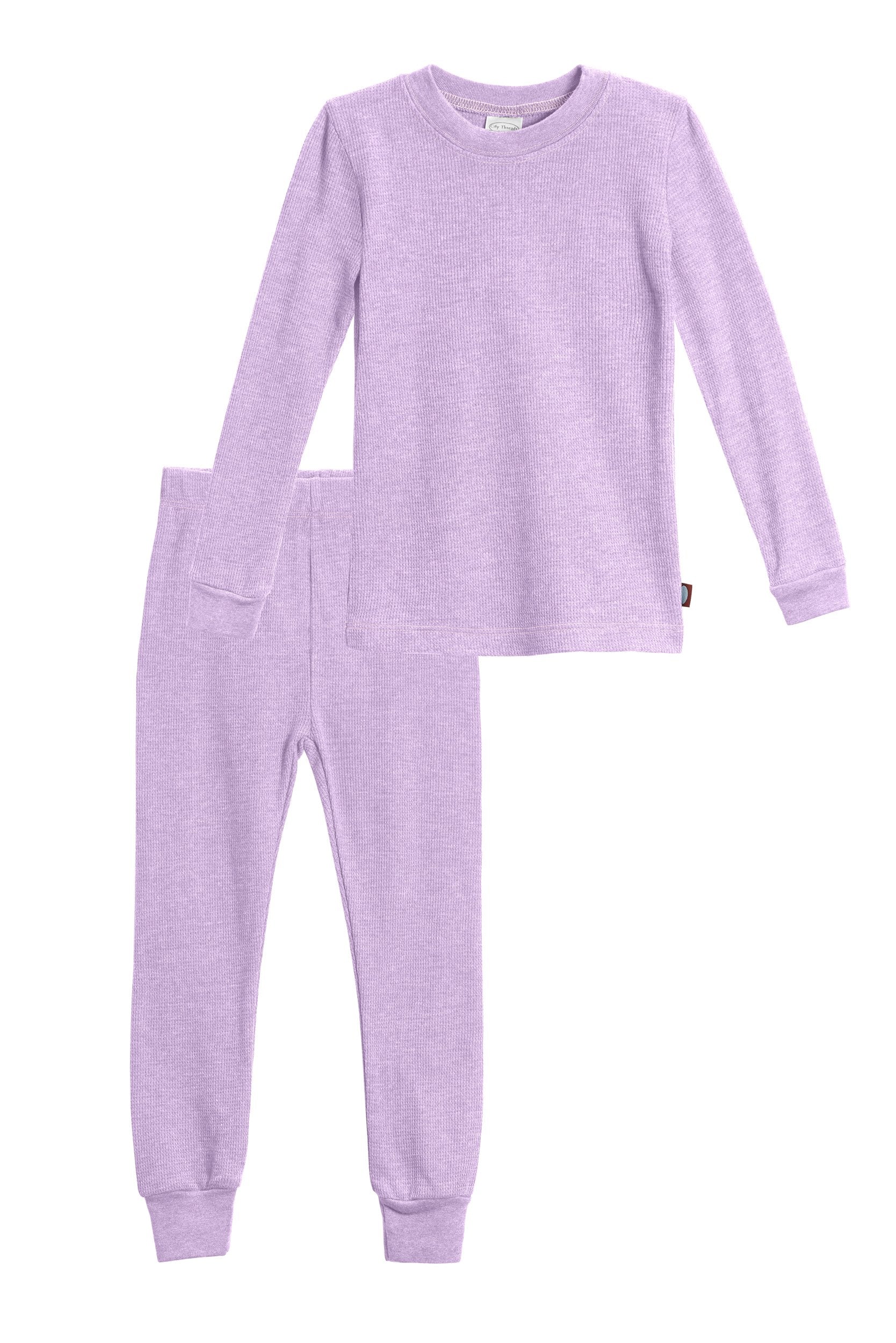 Girls Soft & Cozy Thermal 2-Piece Long Johns | Lavender w- Light Pink Stitch - Drispect