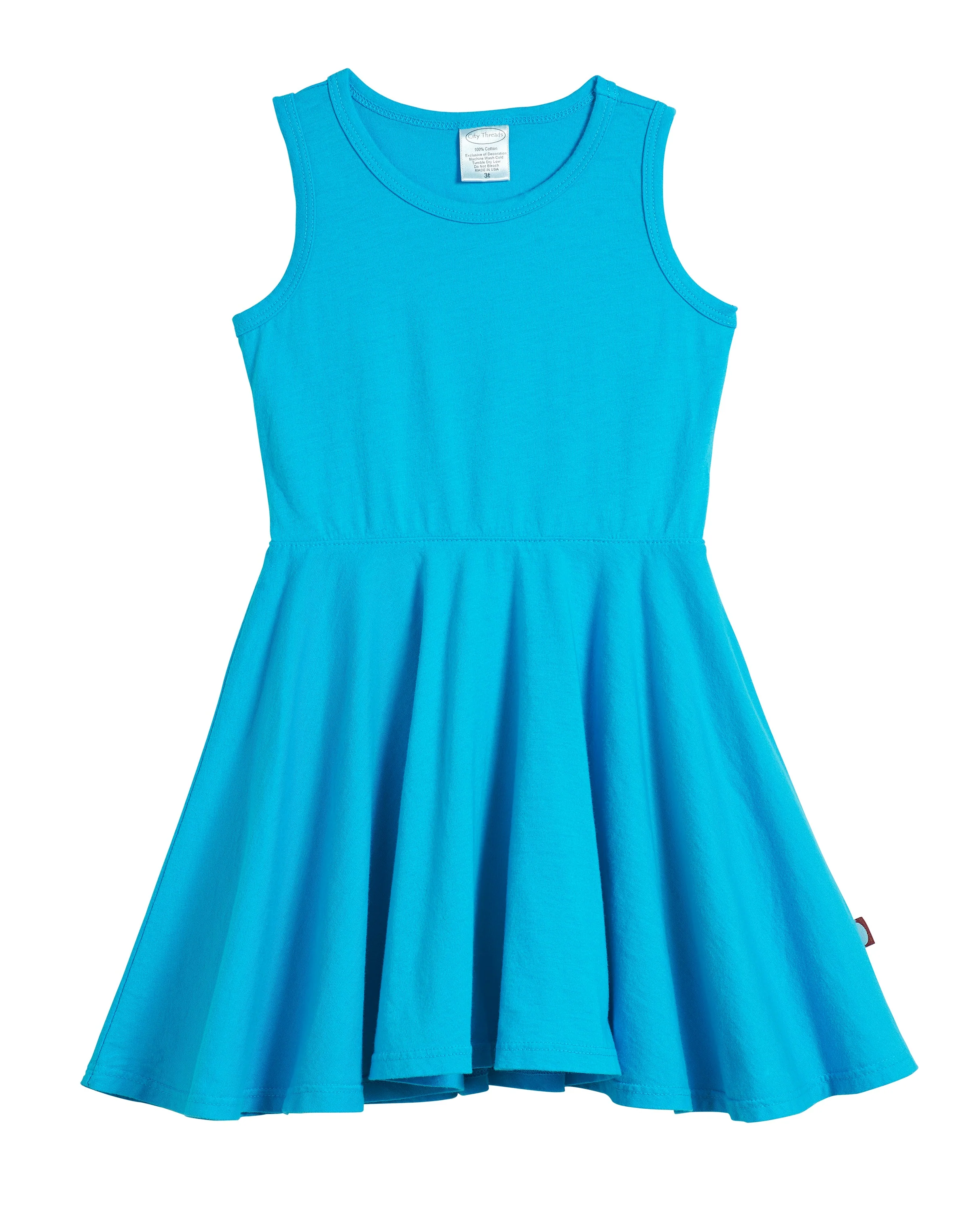 Girls Soft Cotton Jersey Twirly Tank Dress  | Turquoise - Drispect