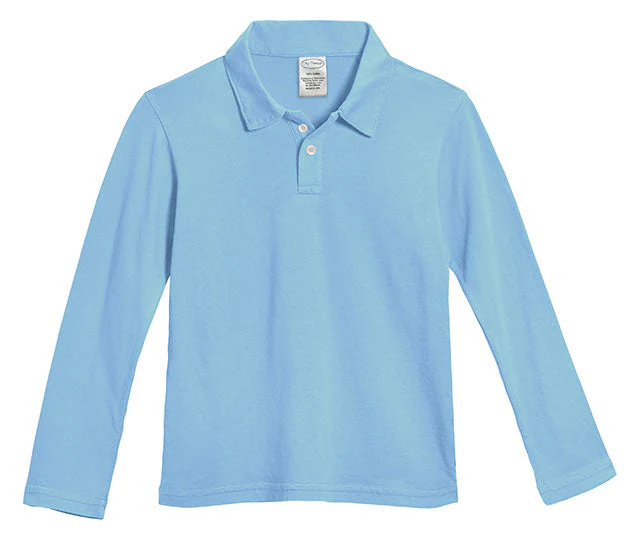 Boys Soft Cotton Jersey 2-Button Long Sleeve Polo Shirt | Bright Light Blue - Drispect