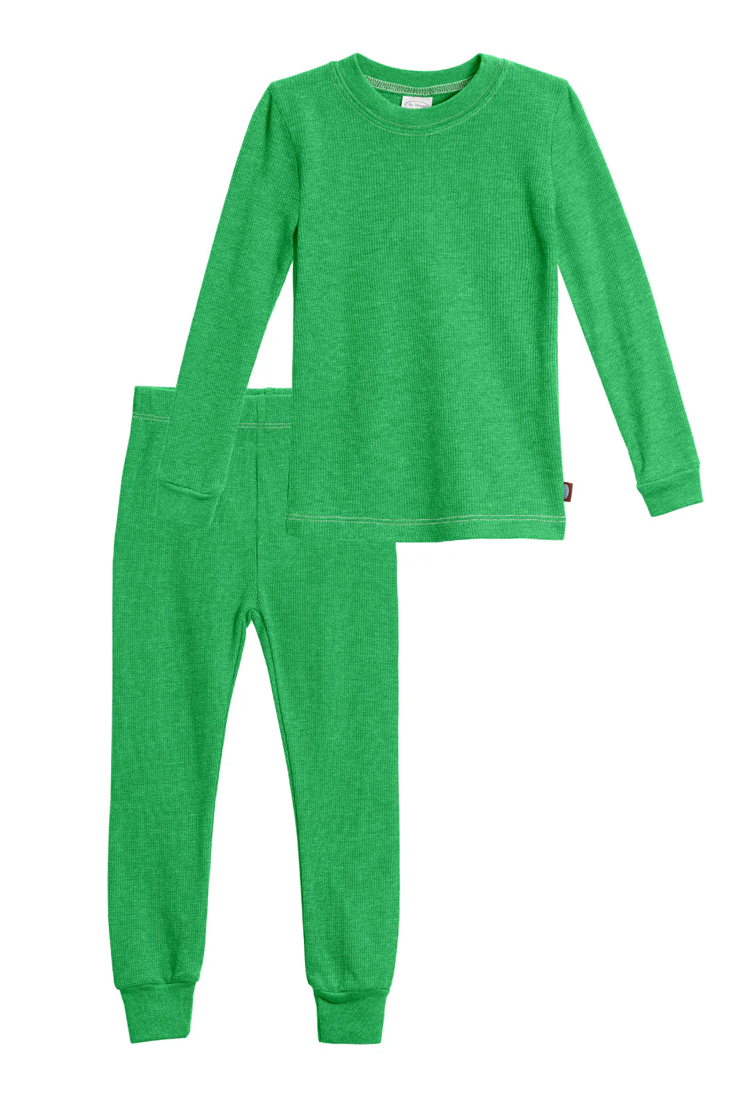 Girls Soft & Cozy Thermal 2-Piece Long Johns | Elf Green w- Light Pink Stitch - Drispect
